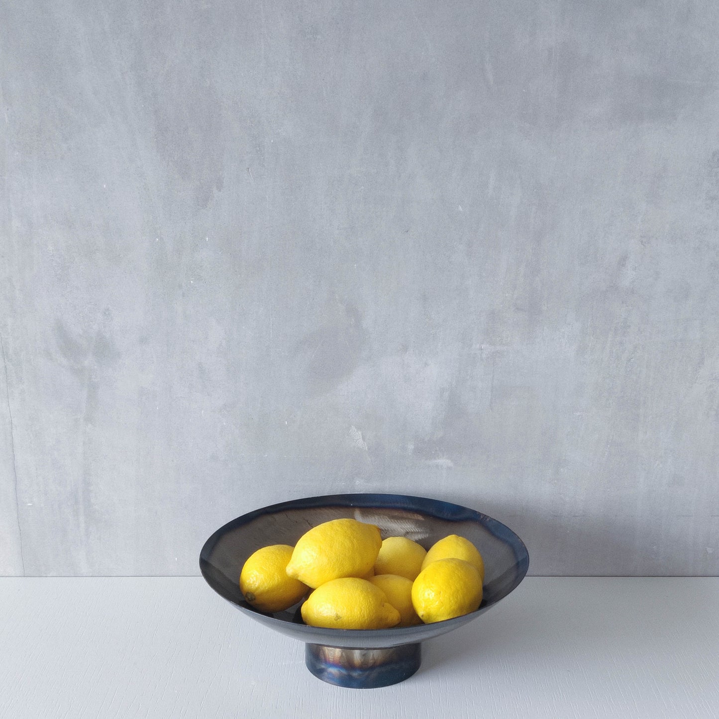 Rob Mulholland signed metalwork artisan handmade torched steel footed fruit bowl