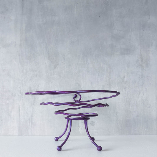 Vintage 90s artist made sculptural metal wavy spiral footed centerpiece bowl