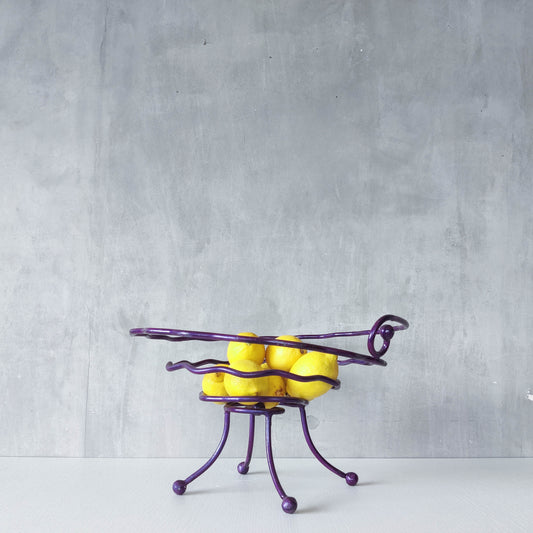 Vintage 90s artist made sculptural metal wavy spiral footed centerpiece bowl