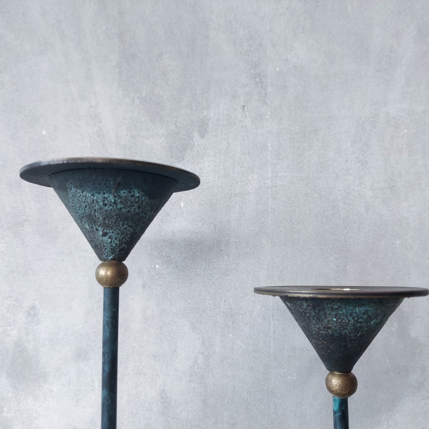 Trio of vintage 90s Christian De Beaumont style postmodern metal candle holders