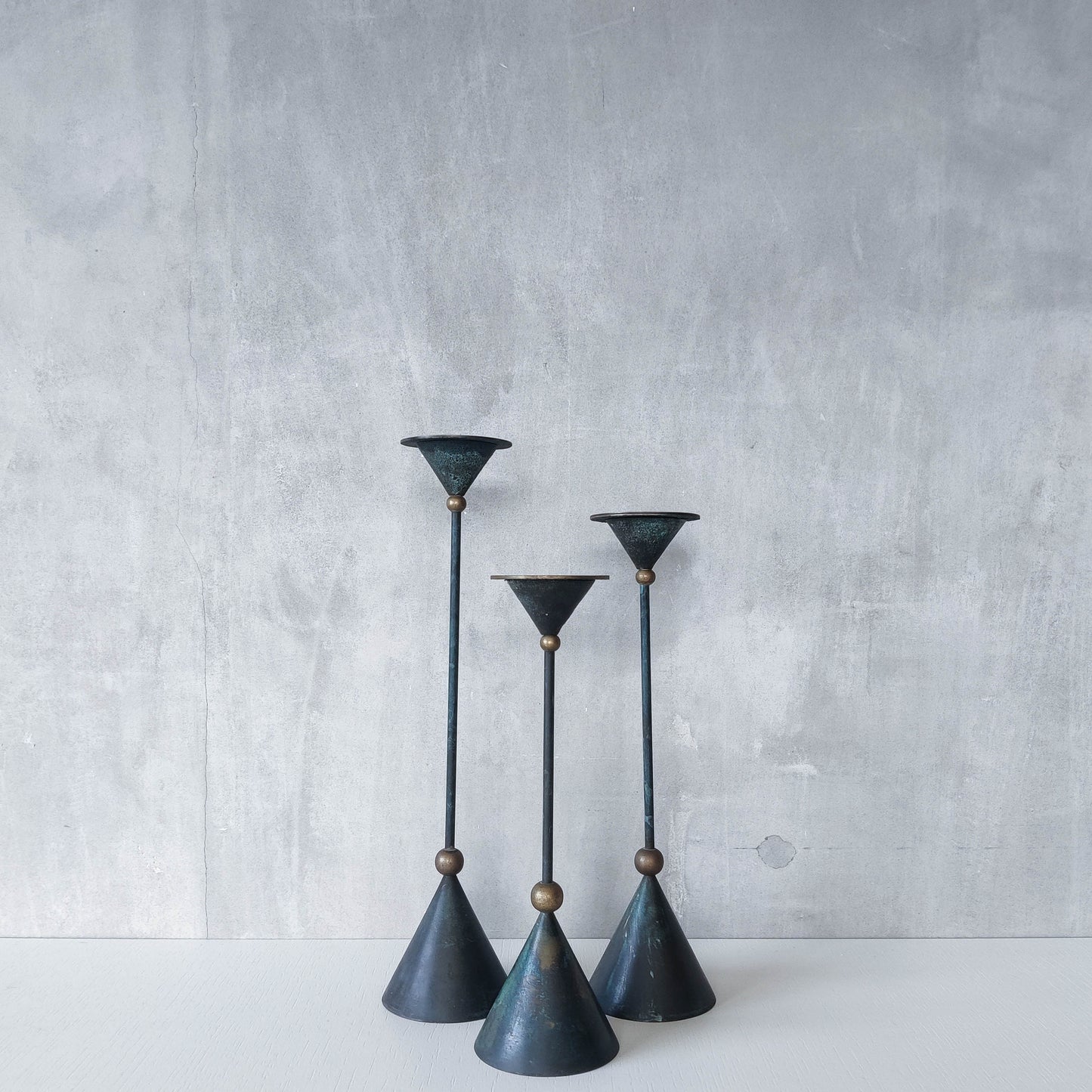 Trio of vintage 90s Christian De Beaumont style postmodern metal candle holders