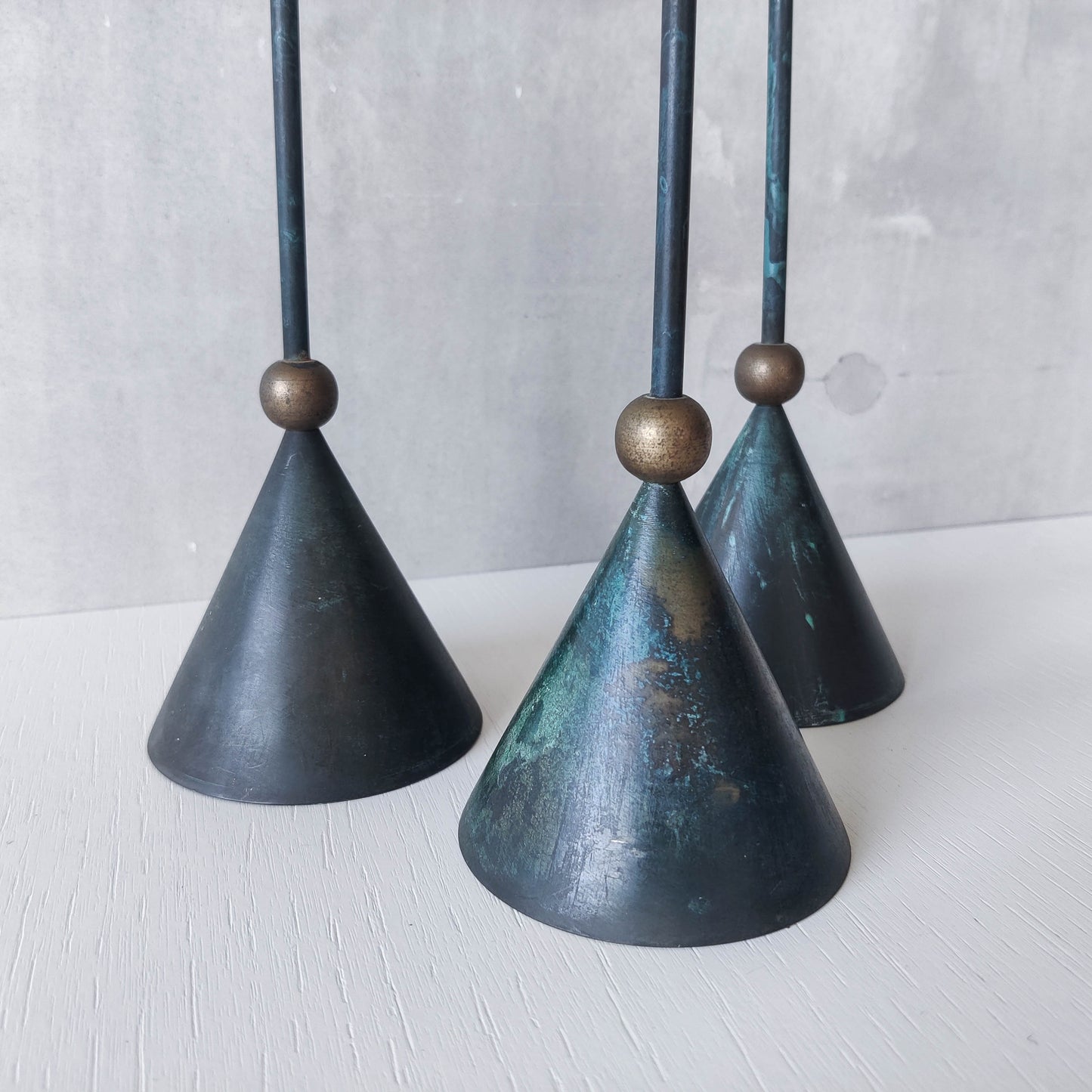 Trio of vintage 90s Christian De Beaumont style postmodern metal candle holders