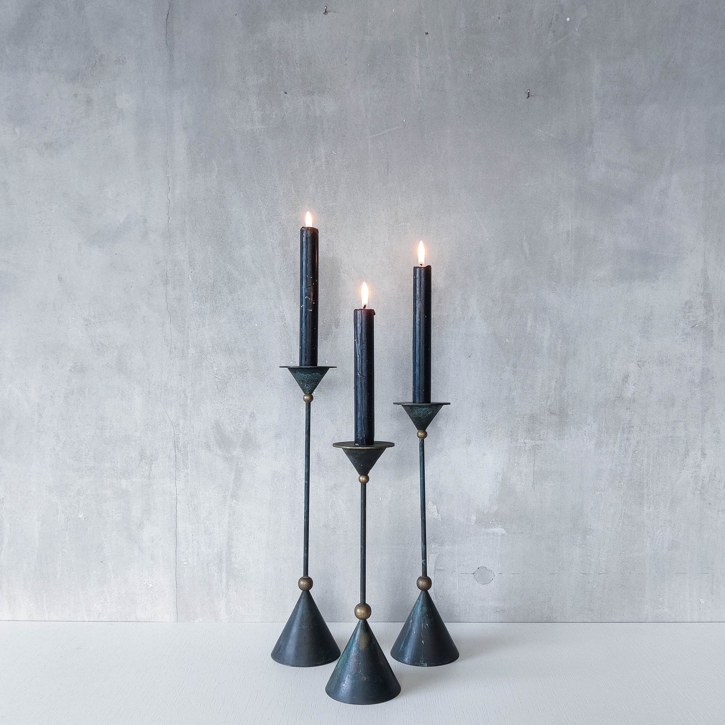 Trio of vintage 90s Christian De Beaumont style postmodern metal candle holders