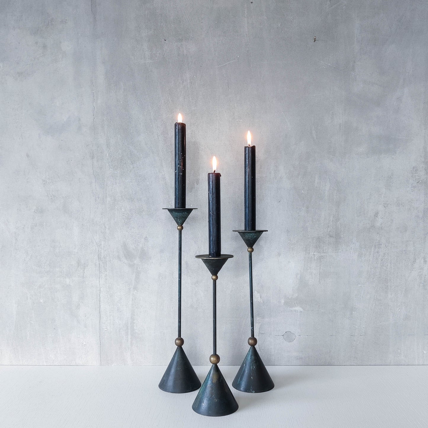 Trio of vintage 90s Christian De Beaumont style postmodern metal candle holders