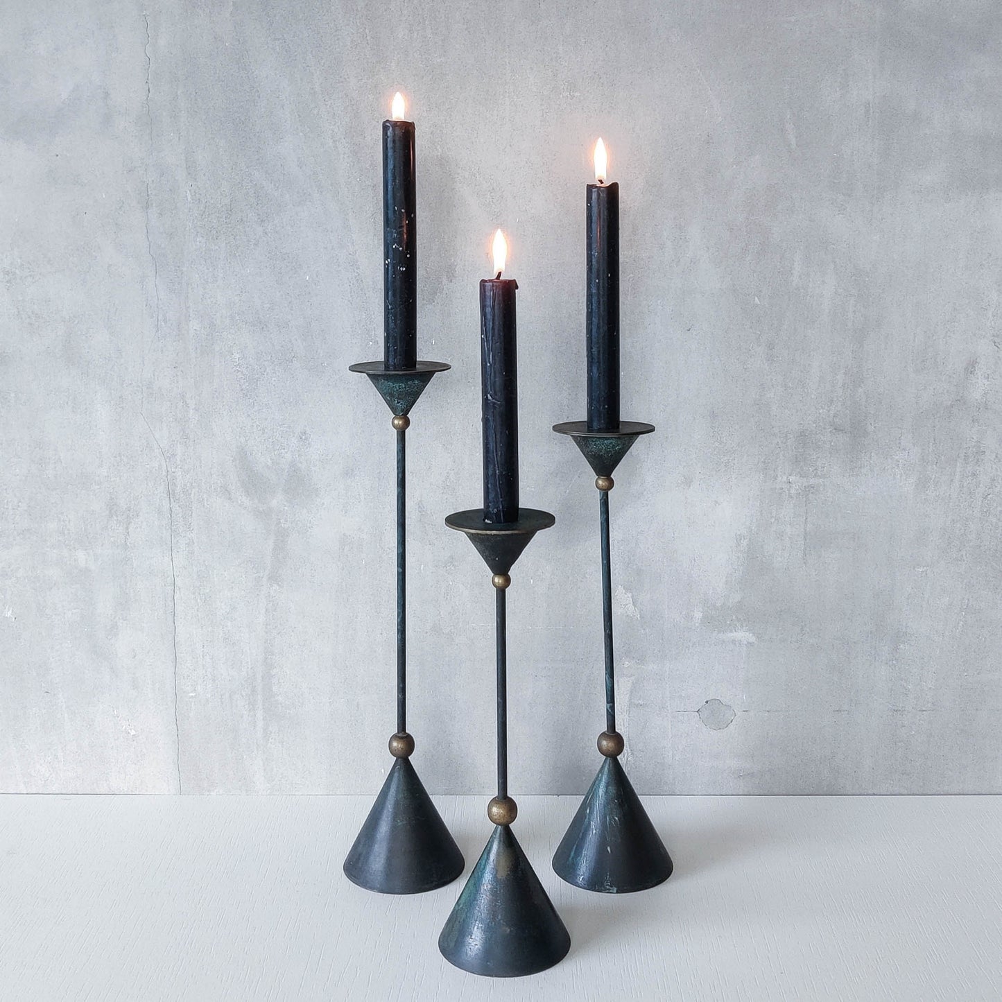 Trio of vintage 90s Christian De Beaumont style postmodern metal candle holders