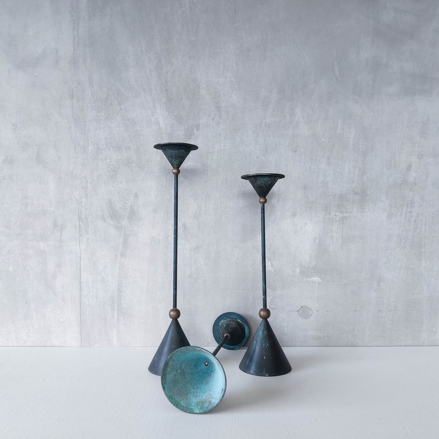 Trio of vintage 90s Christian De Beaumont style postmodern metal candle holders