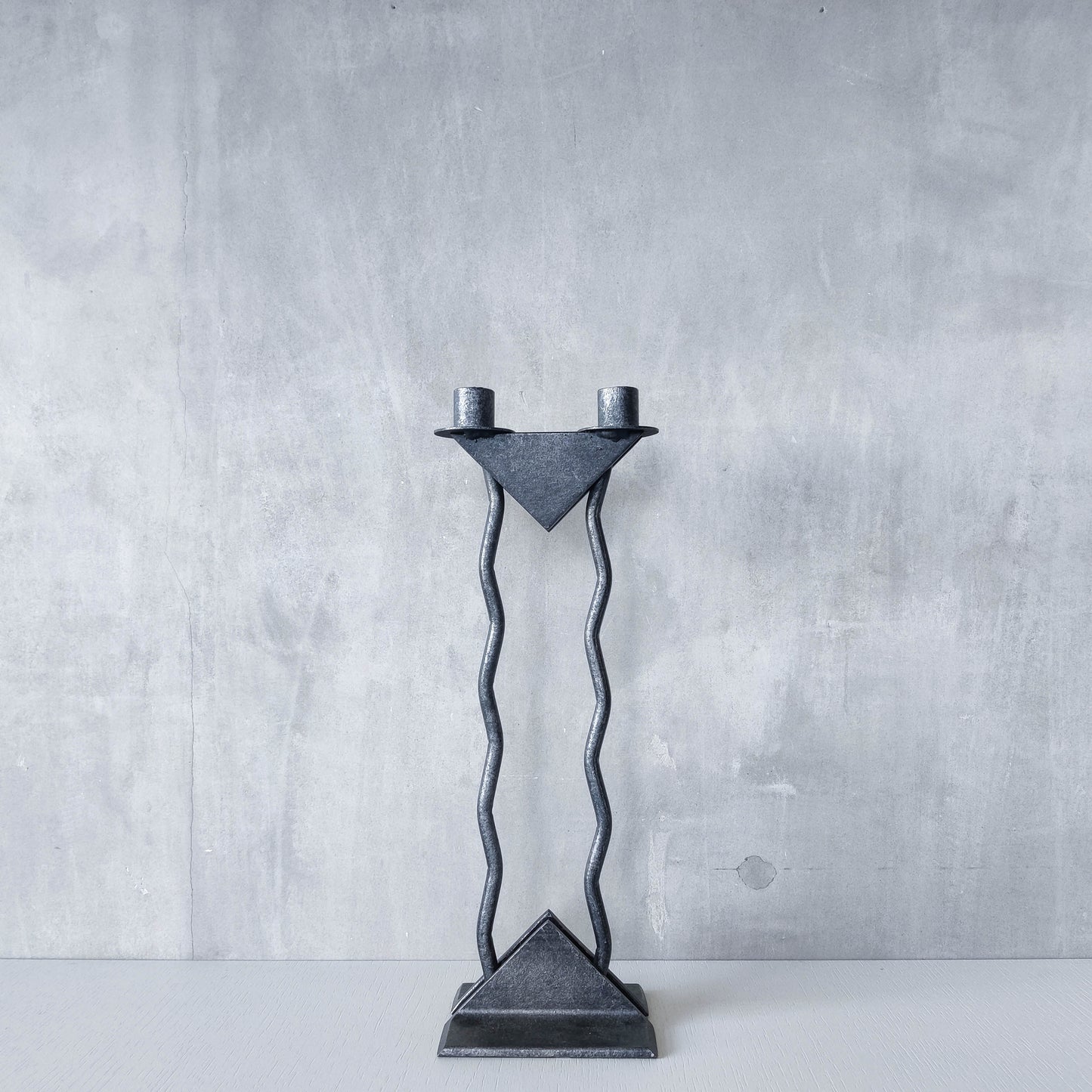 Vintage postmodern 1980s Alfrank welded steel scumbled grey sculptural column candle holder