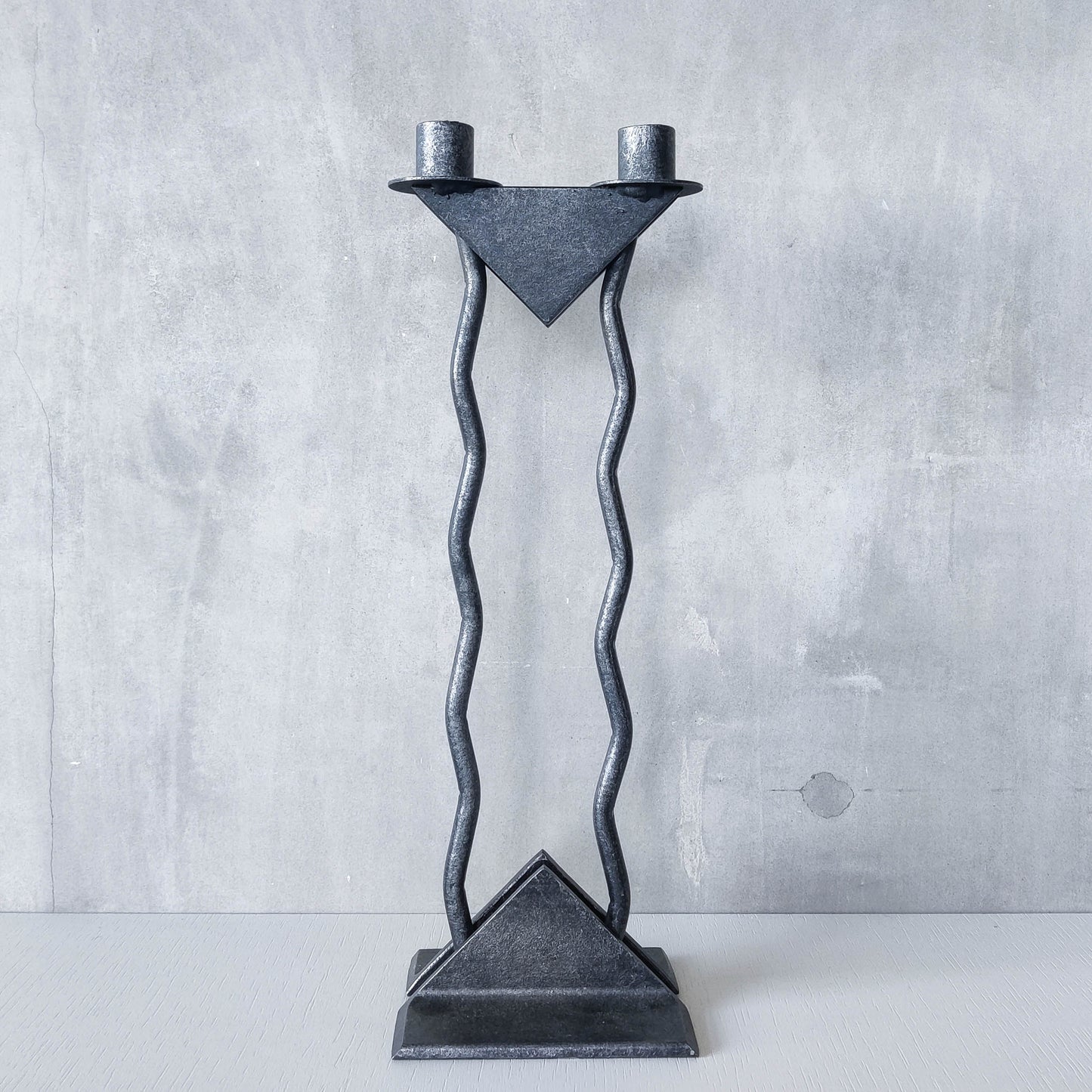 Vintage postmodern 1980s Alfrank welded steel scumbled grey sculptural column candle holder