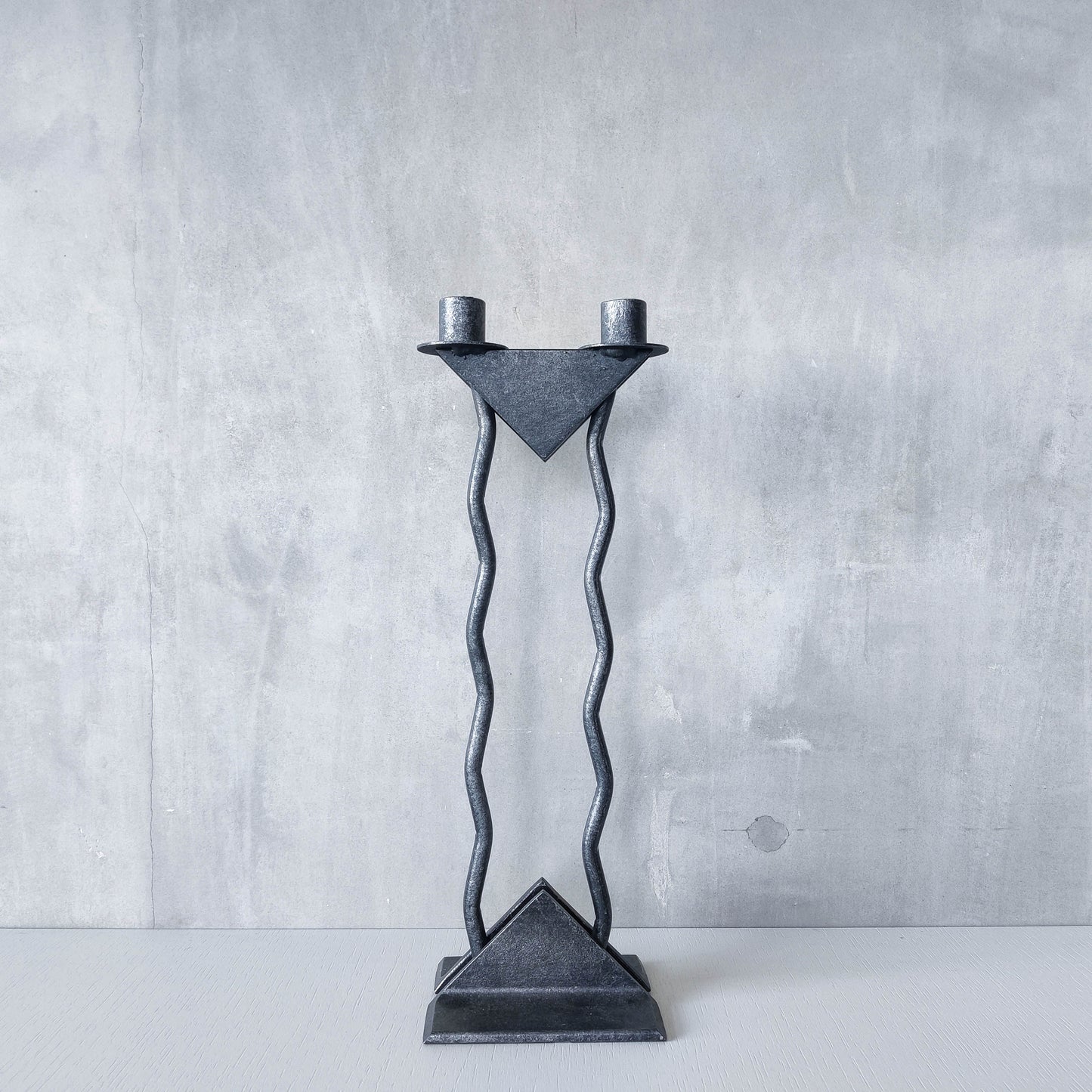 Vintage postmodern 1980s Alfrank welded steel scumbled grey sculptural column candle holder