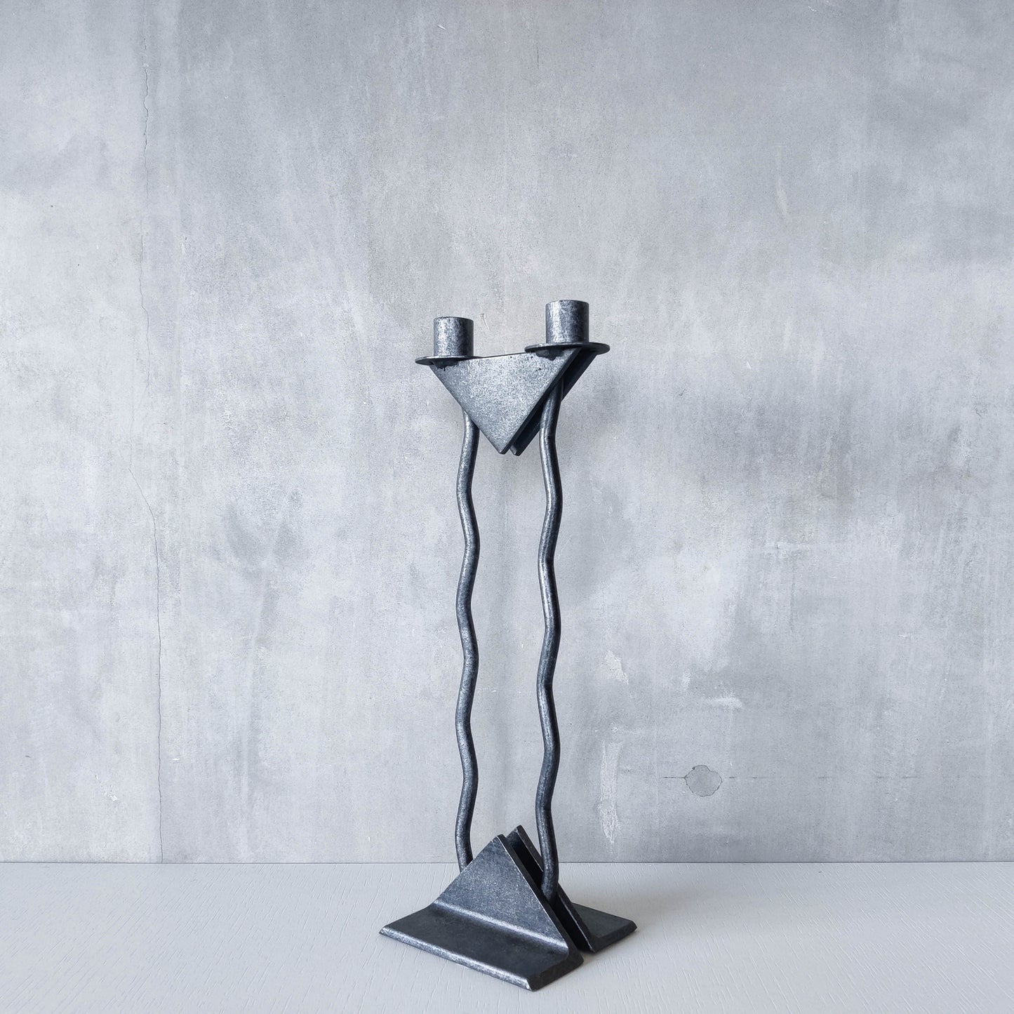 Vintage postmodern 1980s Alfrank welded steel scumbled grey sculptural column candle holder