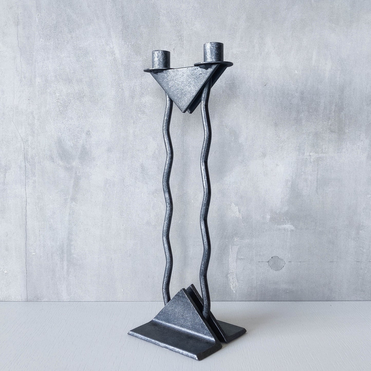 Vintage postmodern 1980s Alfrank welded steel scumbled grey sculptural column candle holder