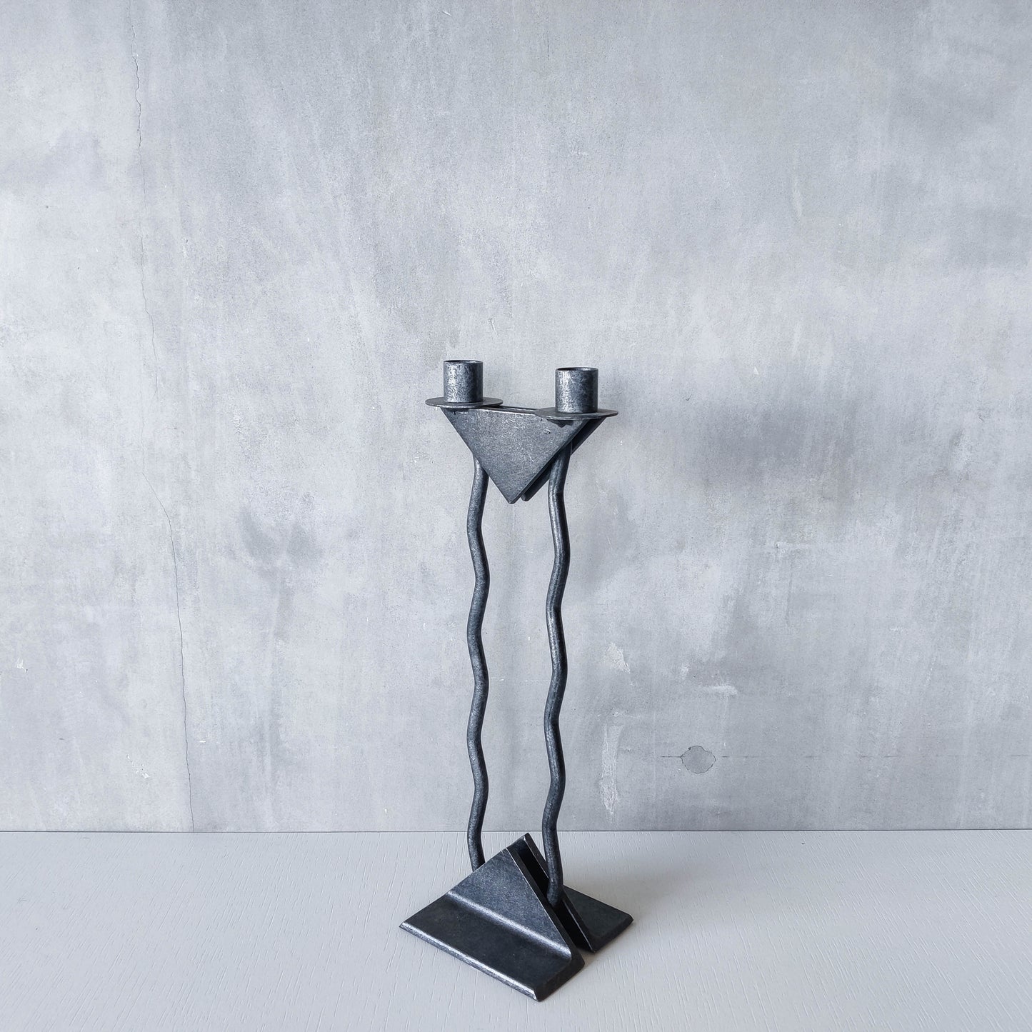 Vintage postmodern 1980s Alfrank welded steel scumbled grey sculptural column candle holder