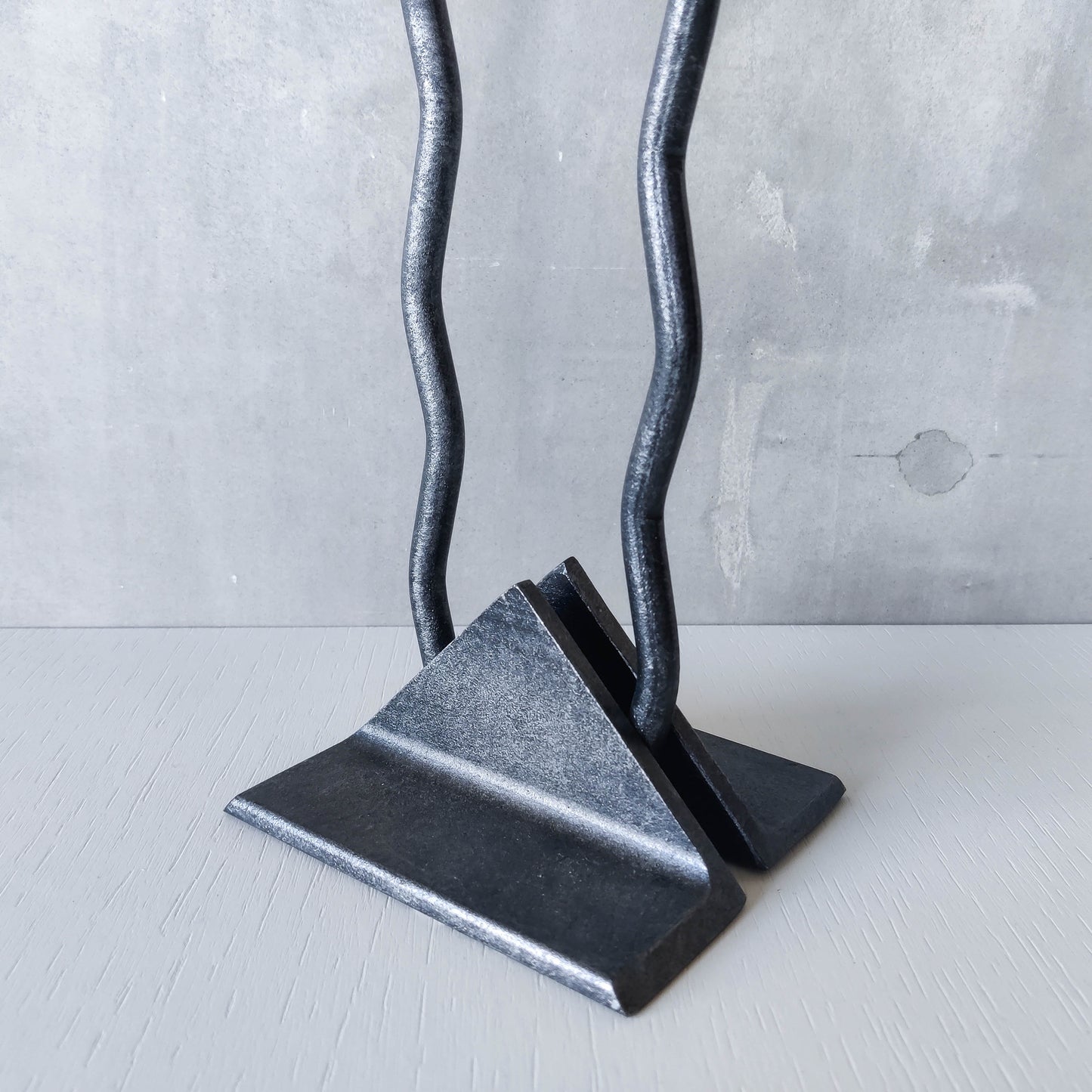Vintage postmodern 1980s Alfrank welded steel scumbled grey sculptural column candle holder