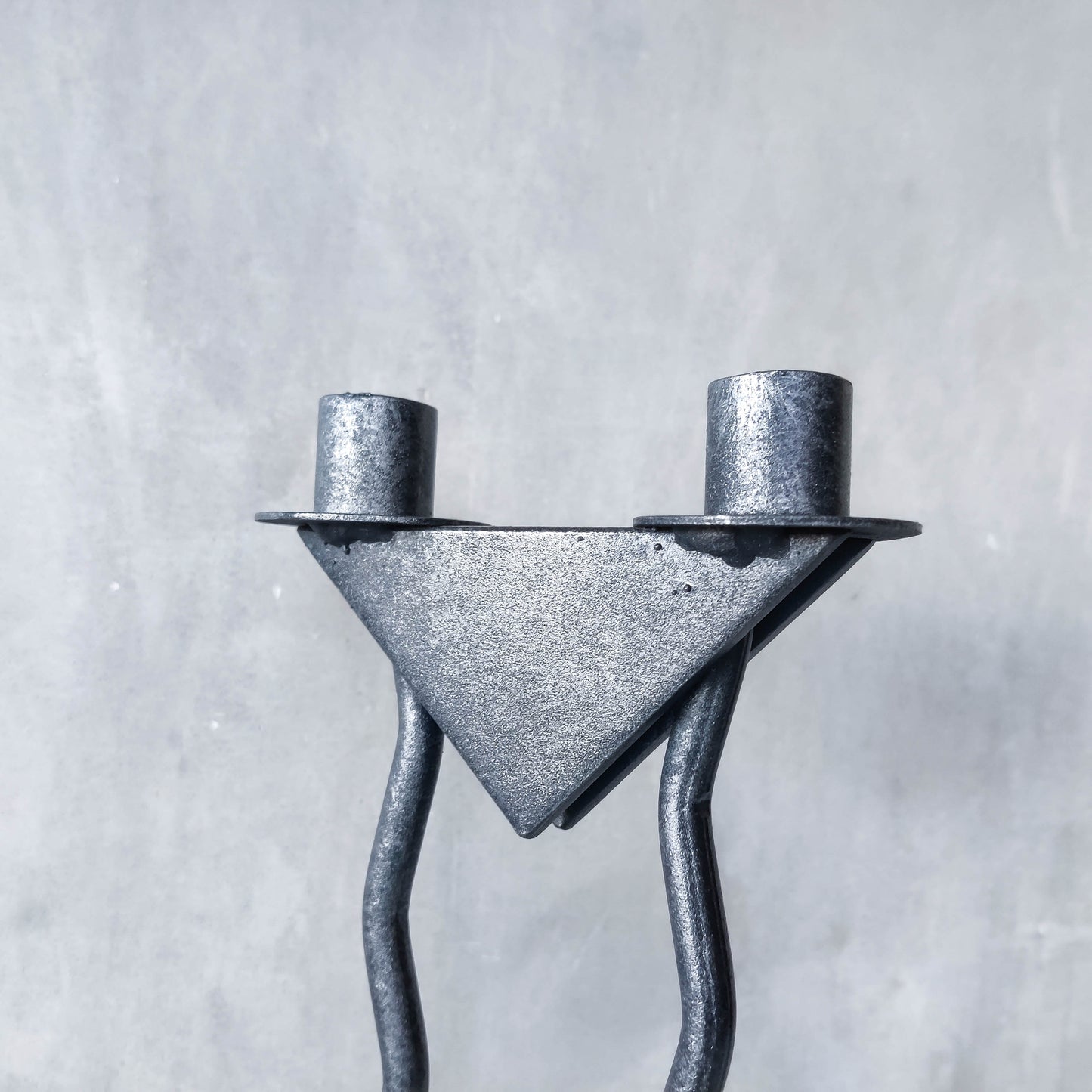 Vintage postmodern 1980s Alfrank welded steel scumbled grey sculptural column candle holder