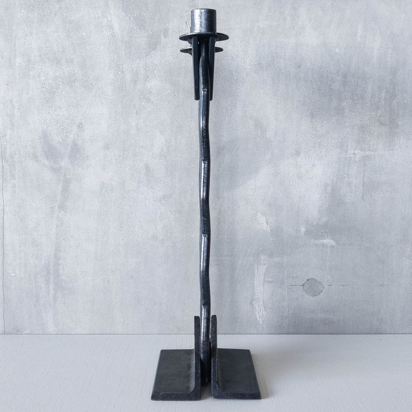 Vintage postmodern 1980s Alfrank welded steel scumbled grey sculptural column candle holder