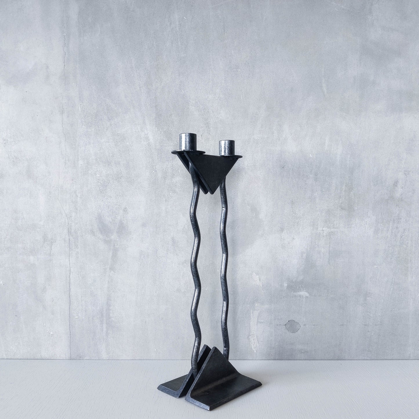 Vintage postmodern 1980s Alfrank welded steel scumbled grey sculptural column candle holder