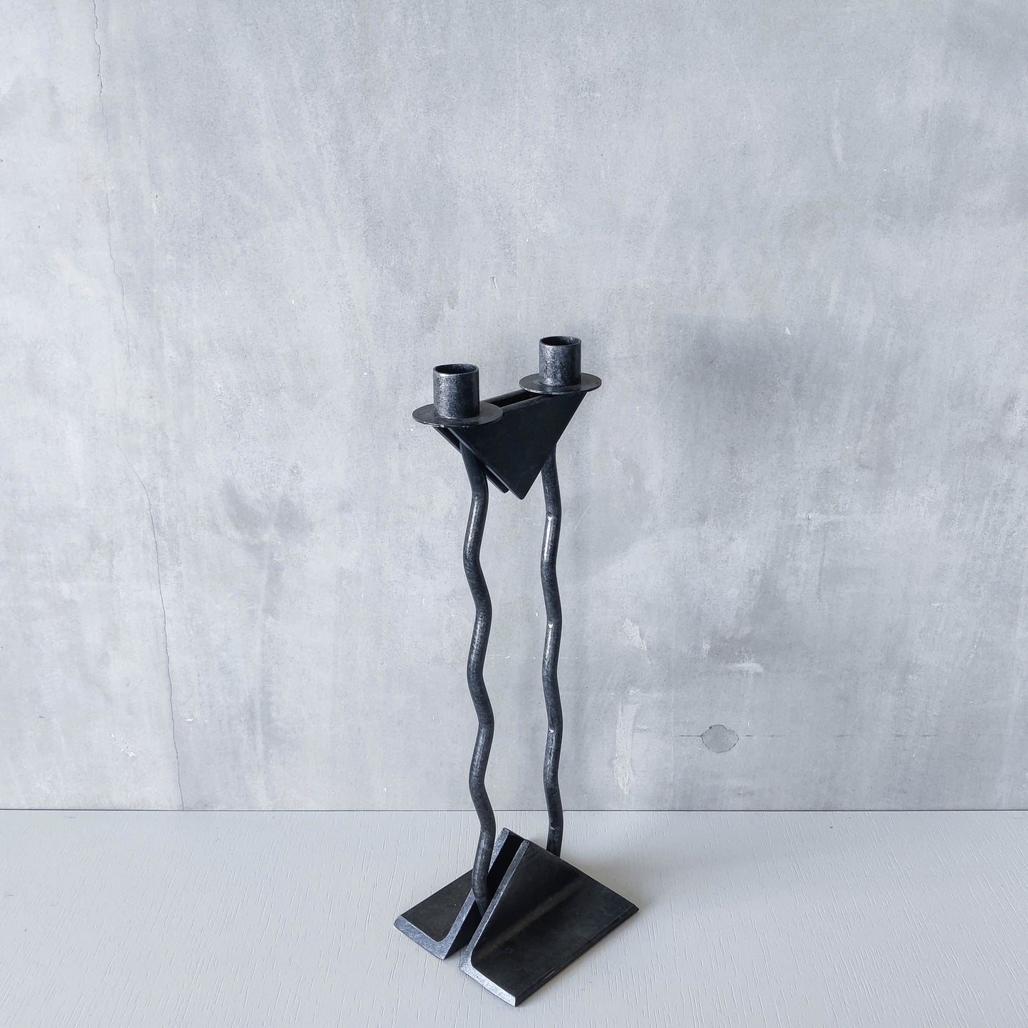 Vintage postmodern 1980s Alfrank welded steel scumbled grey sculptural column candle holder