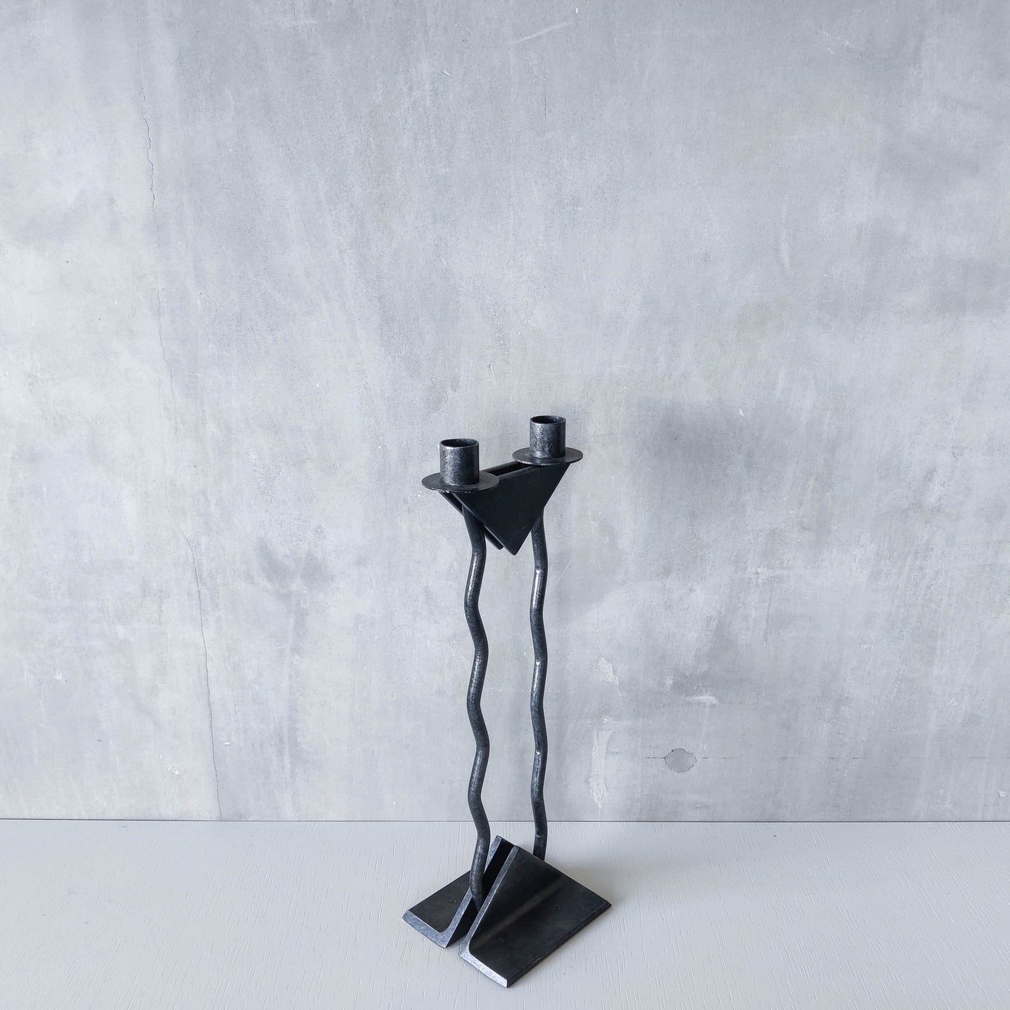 Vintage postmodern 1980s Alfrank welded steel scumbled grey sculptural column candle holder