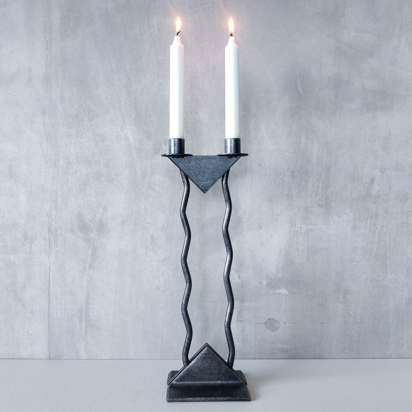 Vintage postmodern 1980s Alfrank welded steel scumbled grey sculptural column candle holder