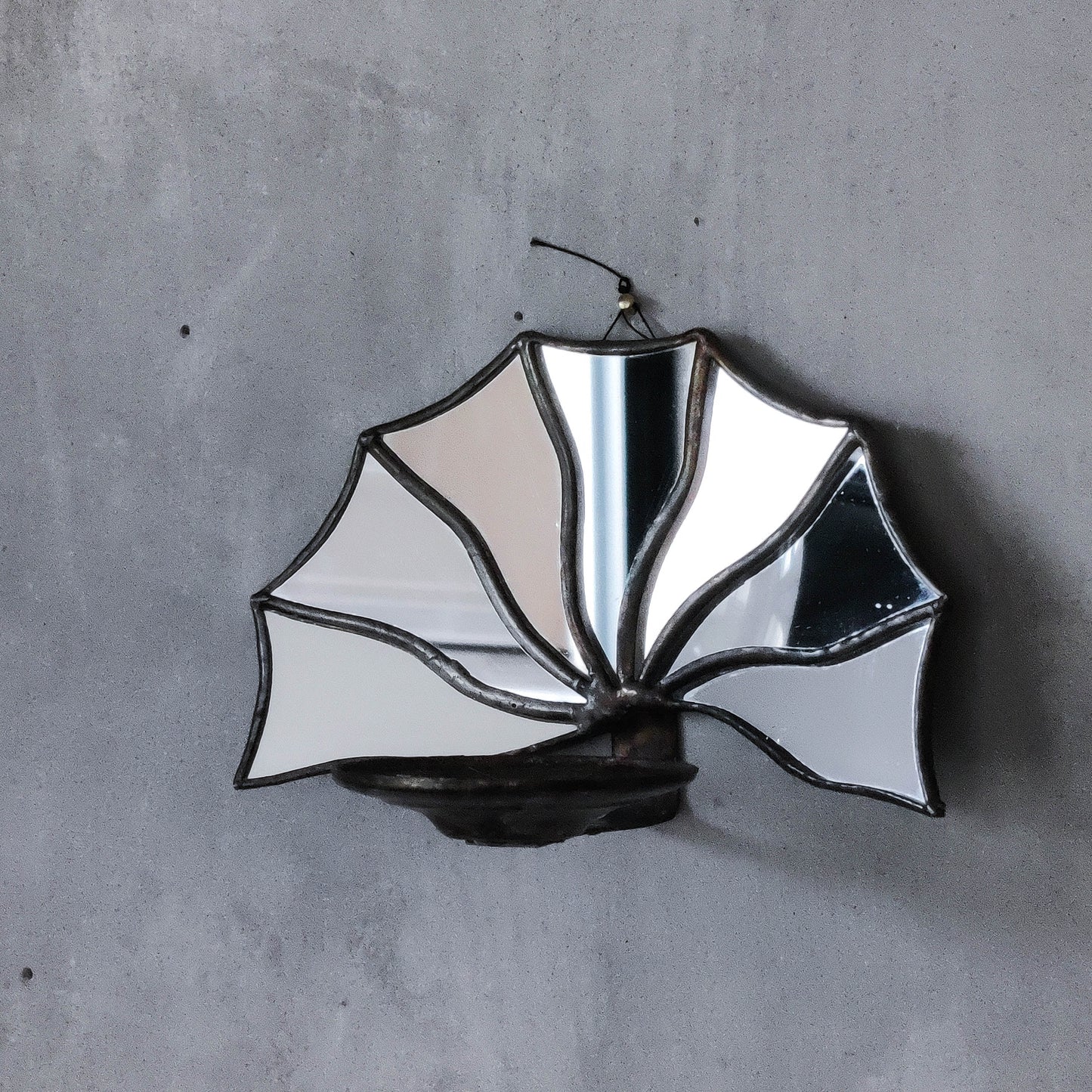 Vintage handmade leaded Art Deco fan mirror candle holder wall sconce Hoskin