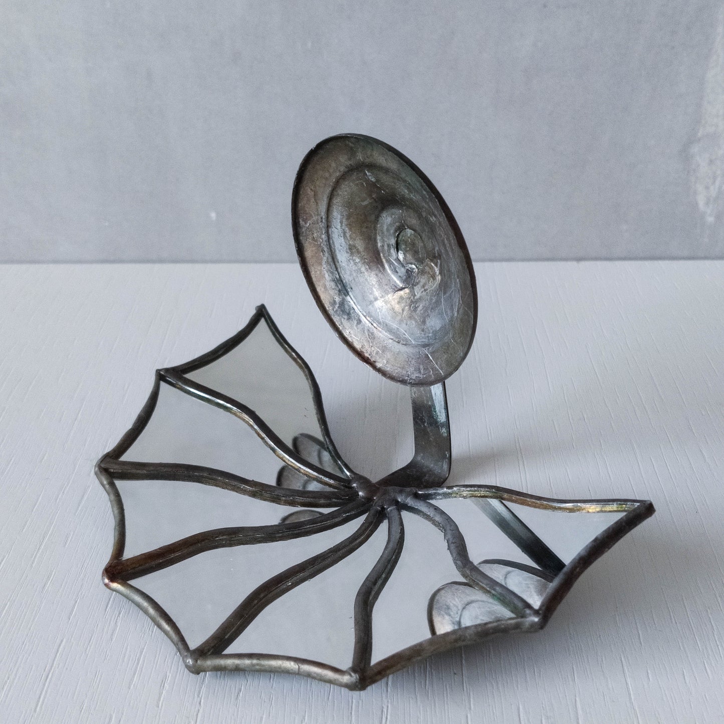 Vintage handmade leaded Art Deco fan mirror candle holder wall sconce Hoskin