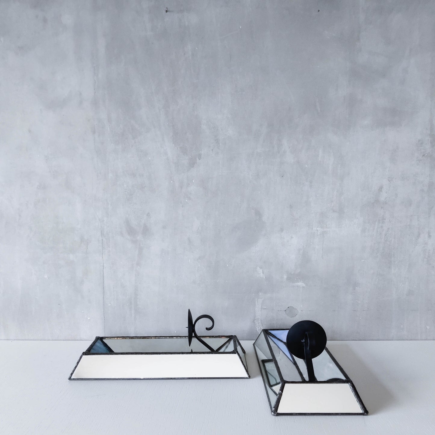 Pair of vintage handmade leaded mirror glass faceted candle holder wall sconces