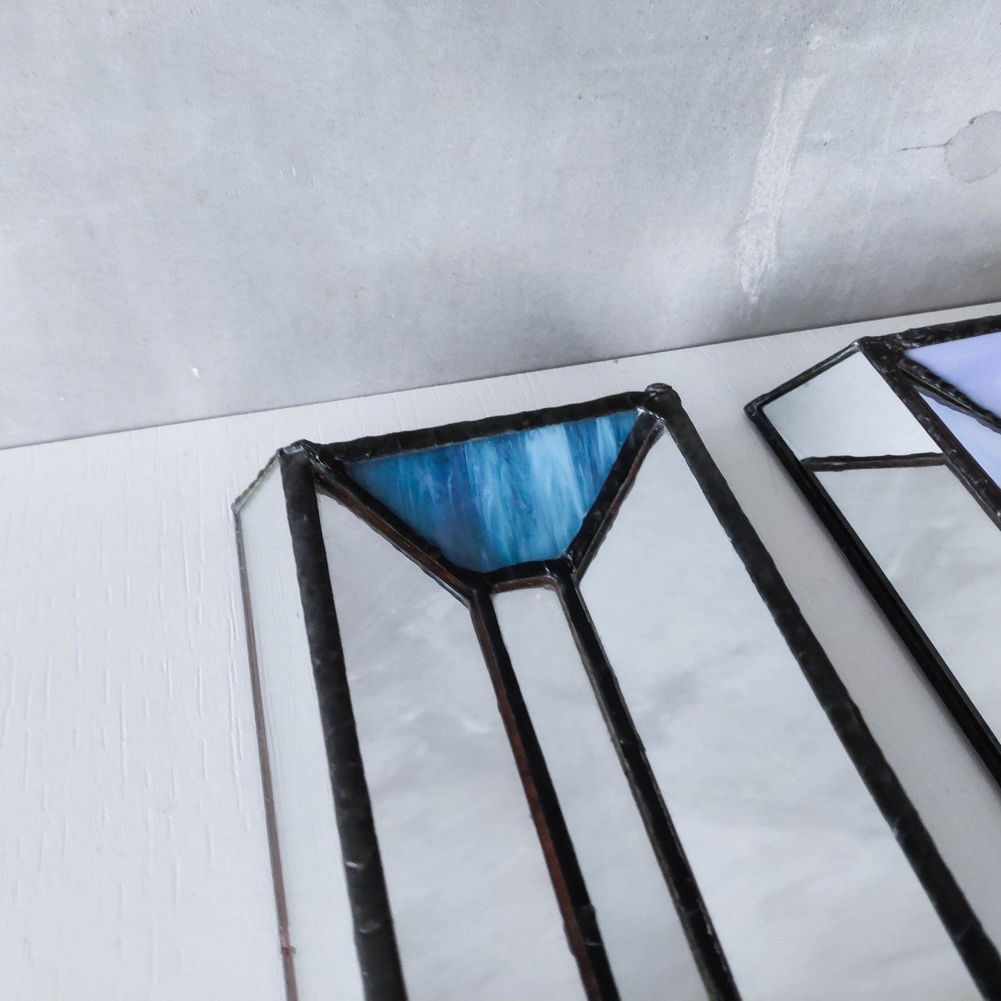 Pair of vintage handmade leaded mirror glass faceted candle holder wall sconces