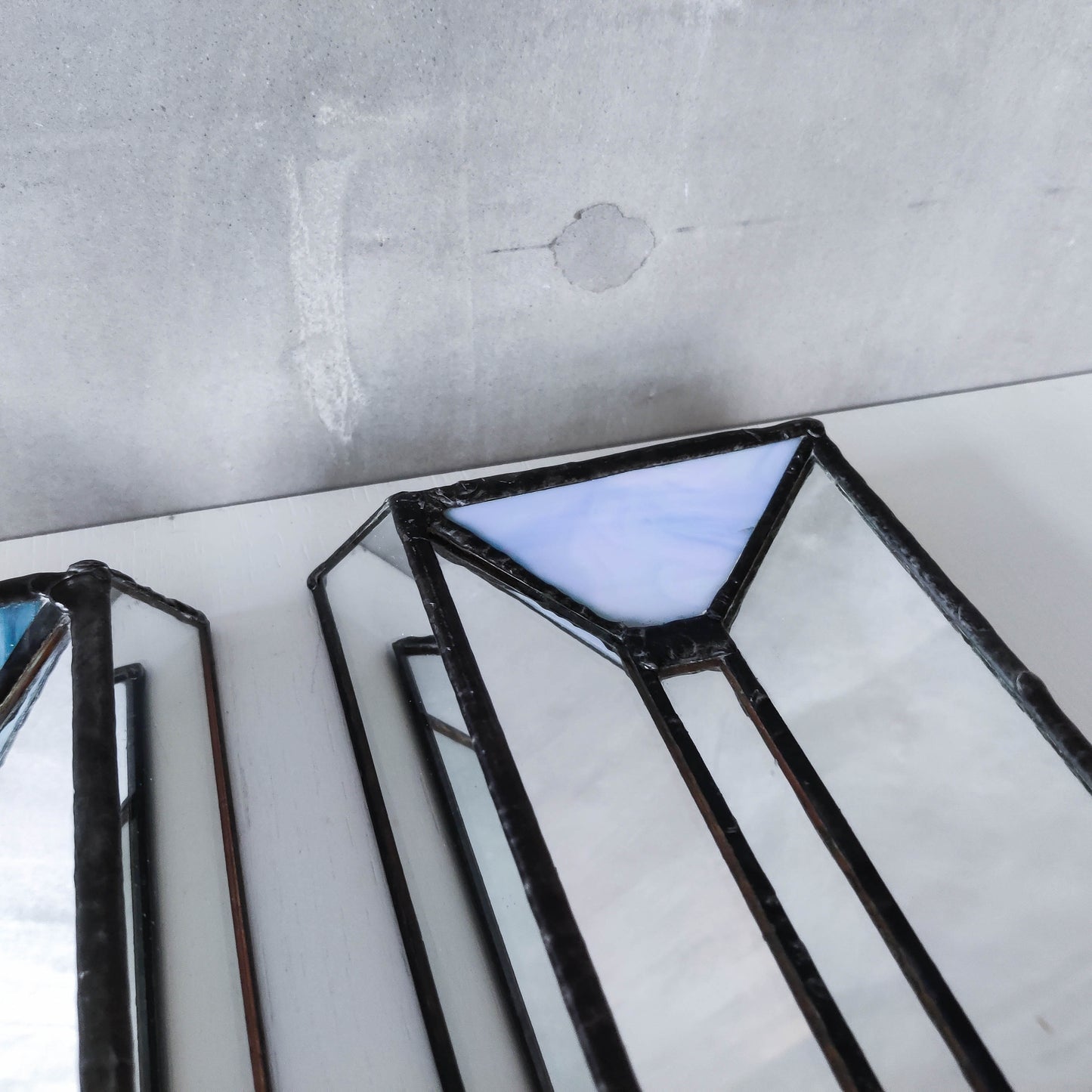 Pair of vintage handmade leaded mirror glass faceted candle holder wall sconces