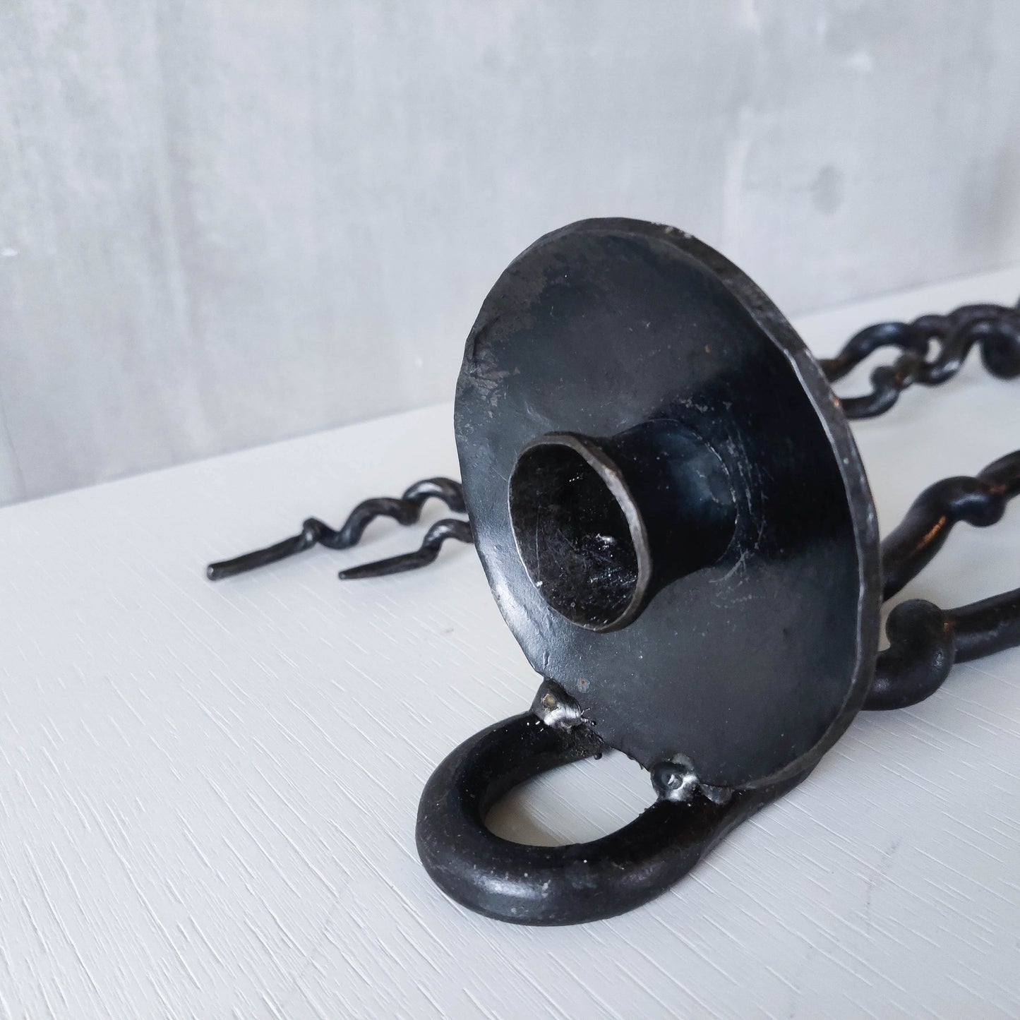 Pair of wrought iron blacksmith made twisted sculptural candle wall sconces