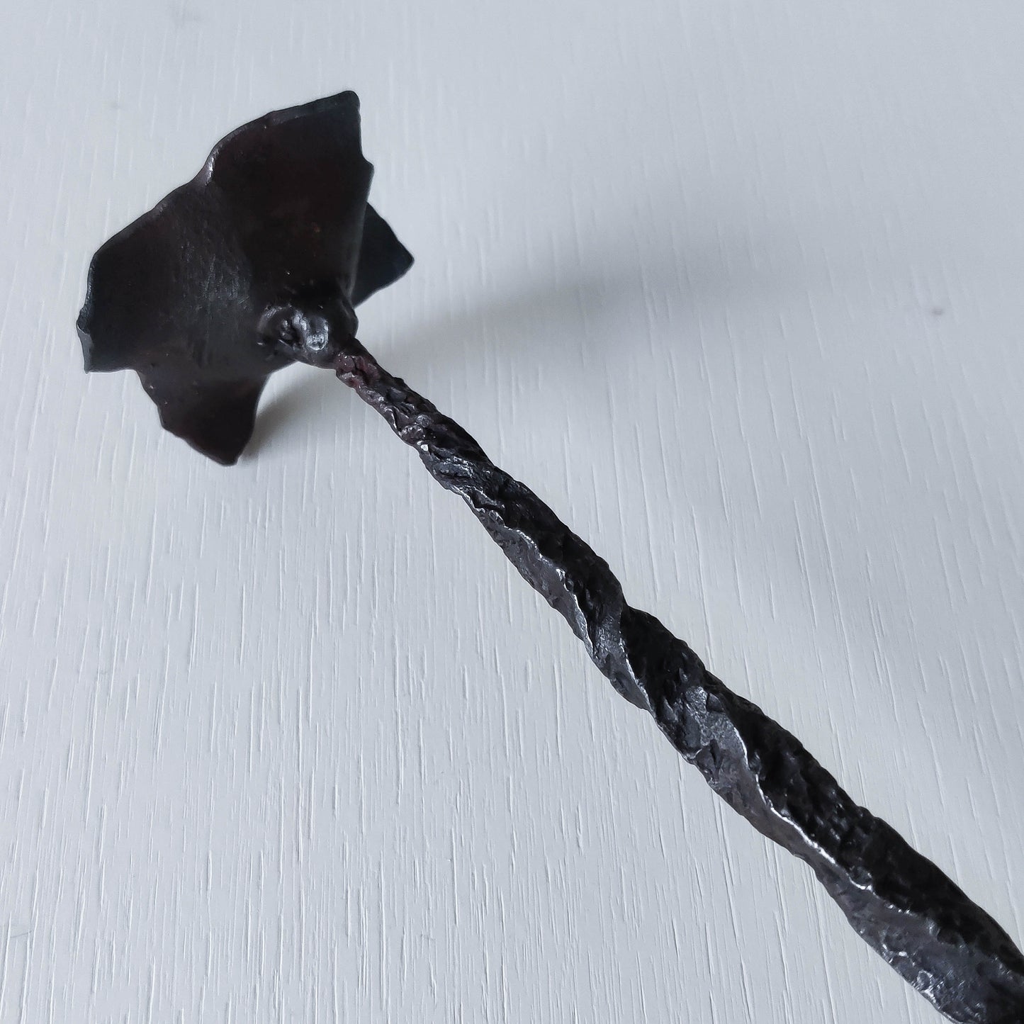 Pair of brutalist style hammered wrought iron blacksmith made pricket top candle holders