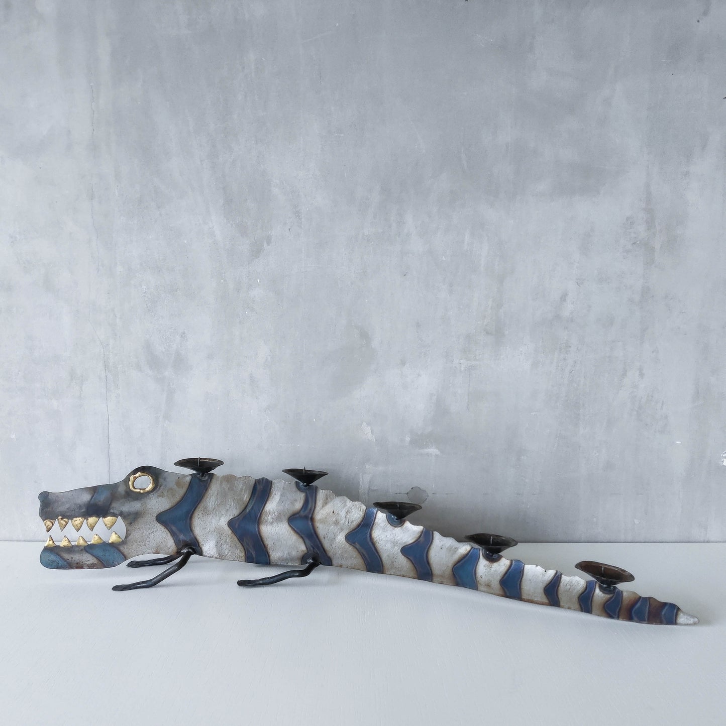 Metalwork torched steel large crocodile whimsical sculptural candelabra