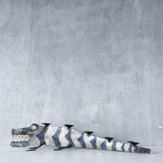 Metalwork torched steel large crocodile whimsical sculptural candelabra