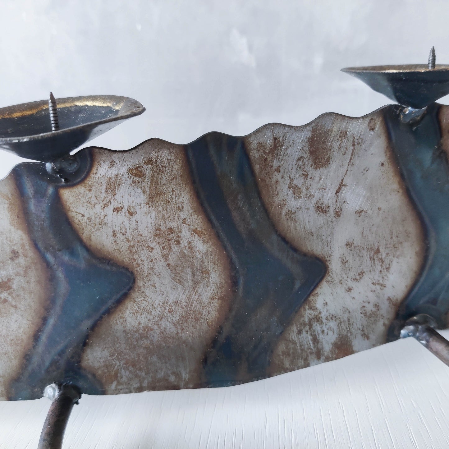 Metalwork torched steel large crocodile whimsical sculptural candelabra