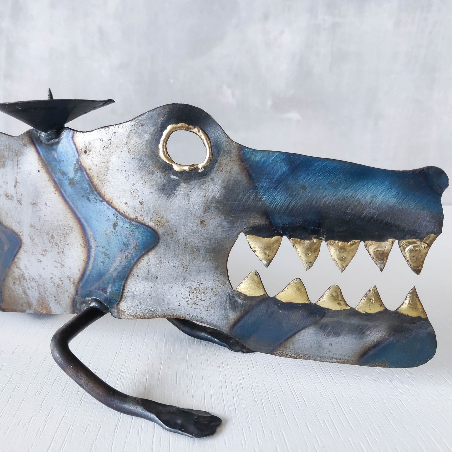 Metalwork torched steel large crocodile whimsical sculptural candelabra