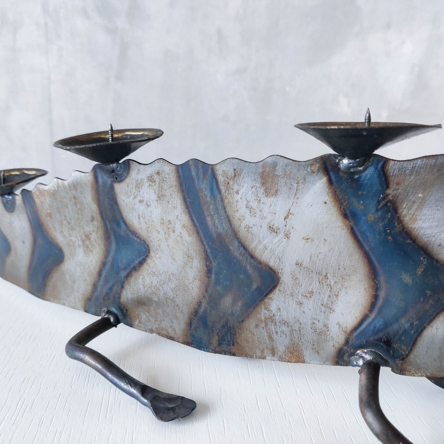 Metalwork torched steel large crocodile whimsical sculptural candelabra