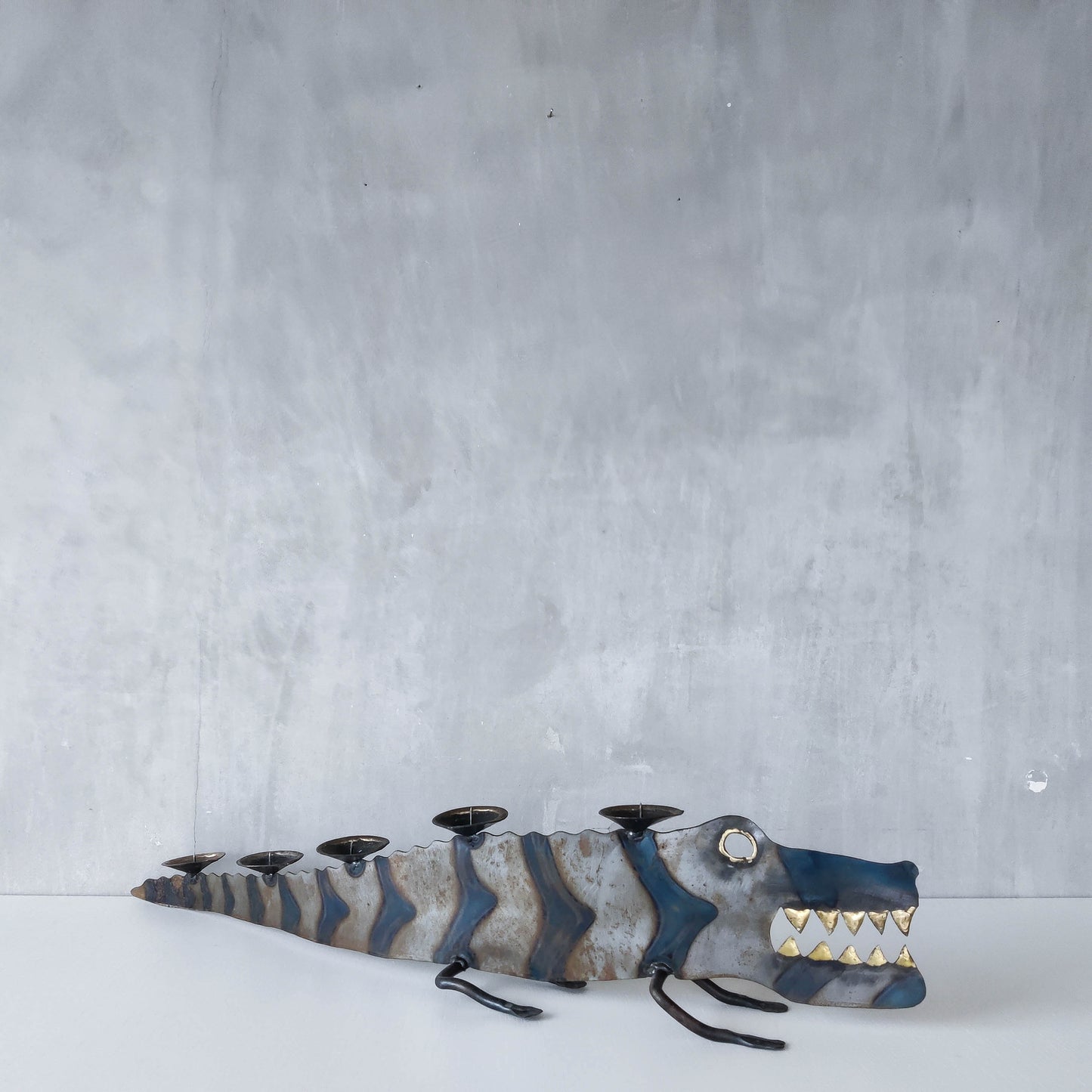 Metalwork torched steel large crocodile whimsical sculptural candelabra