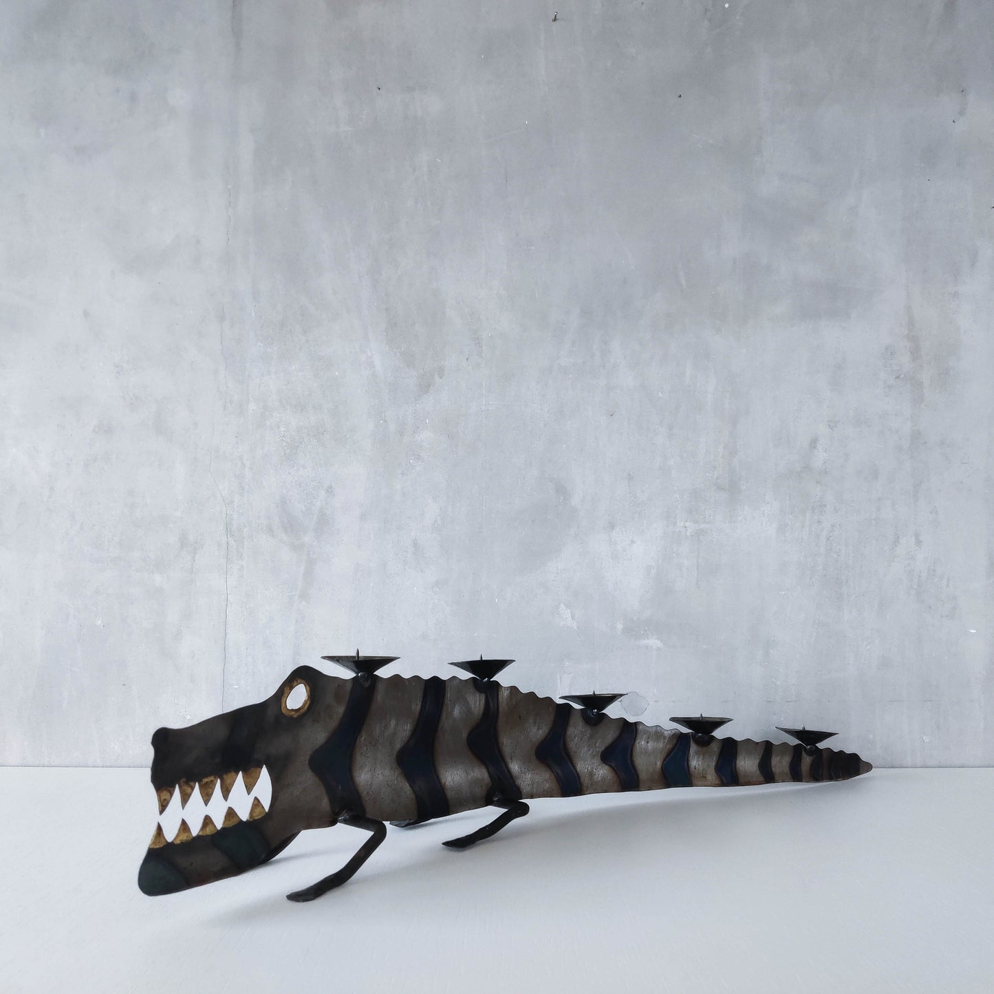 Metalwork torched steel large crocodile whimsical sculptural candelabra