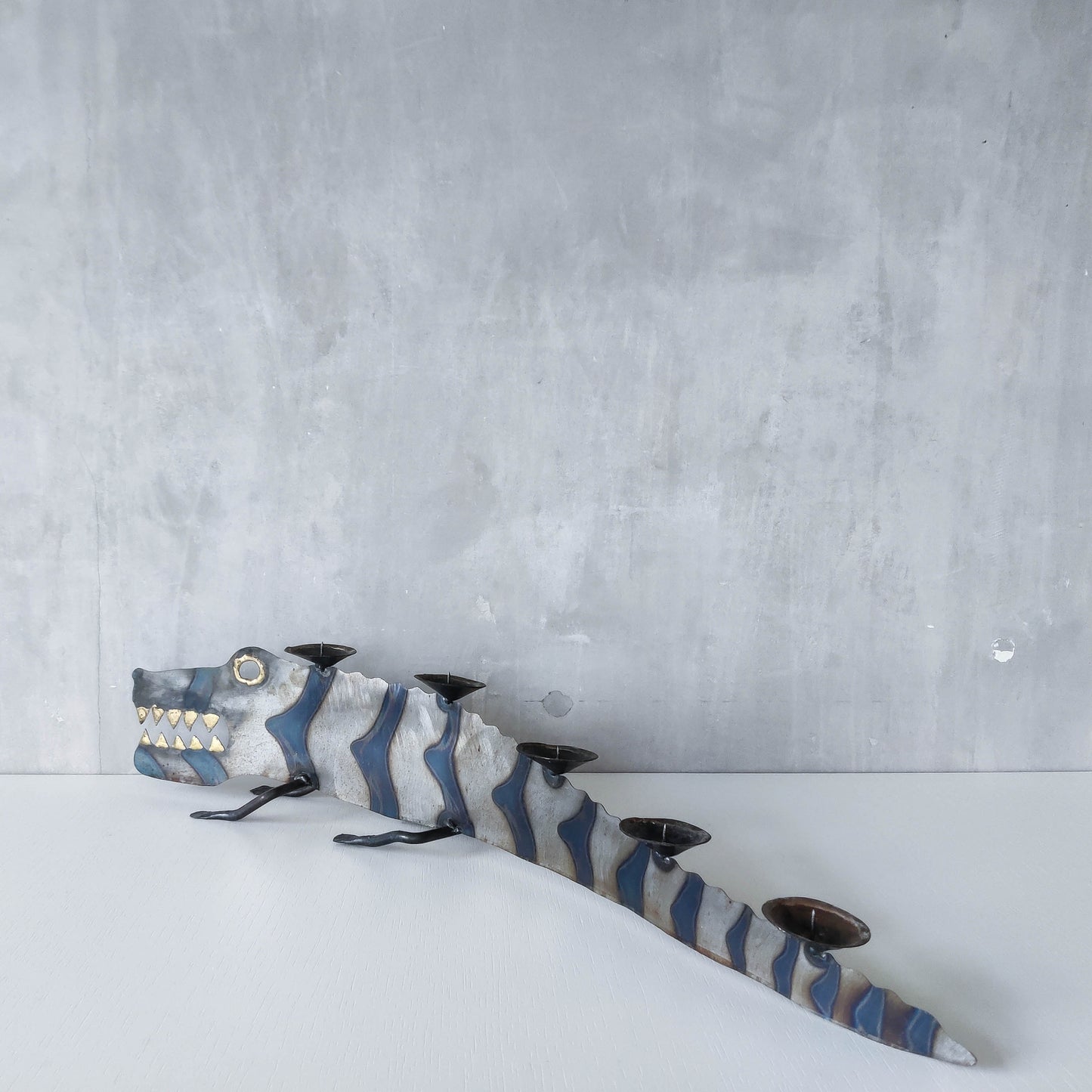 Metalwork torched steel large crocodile whimsical sculptural candelabra