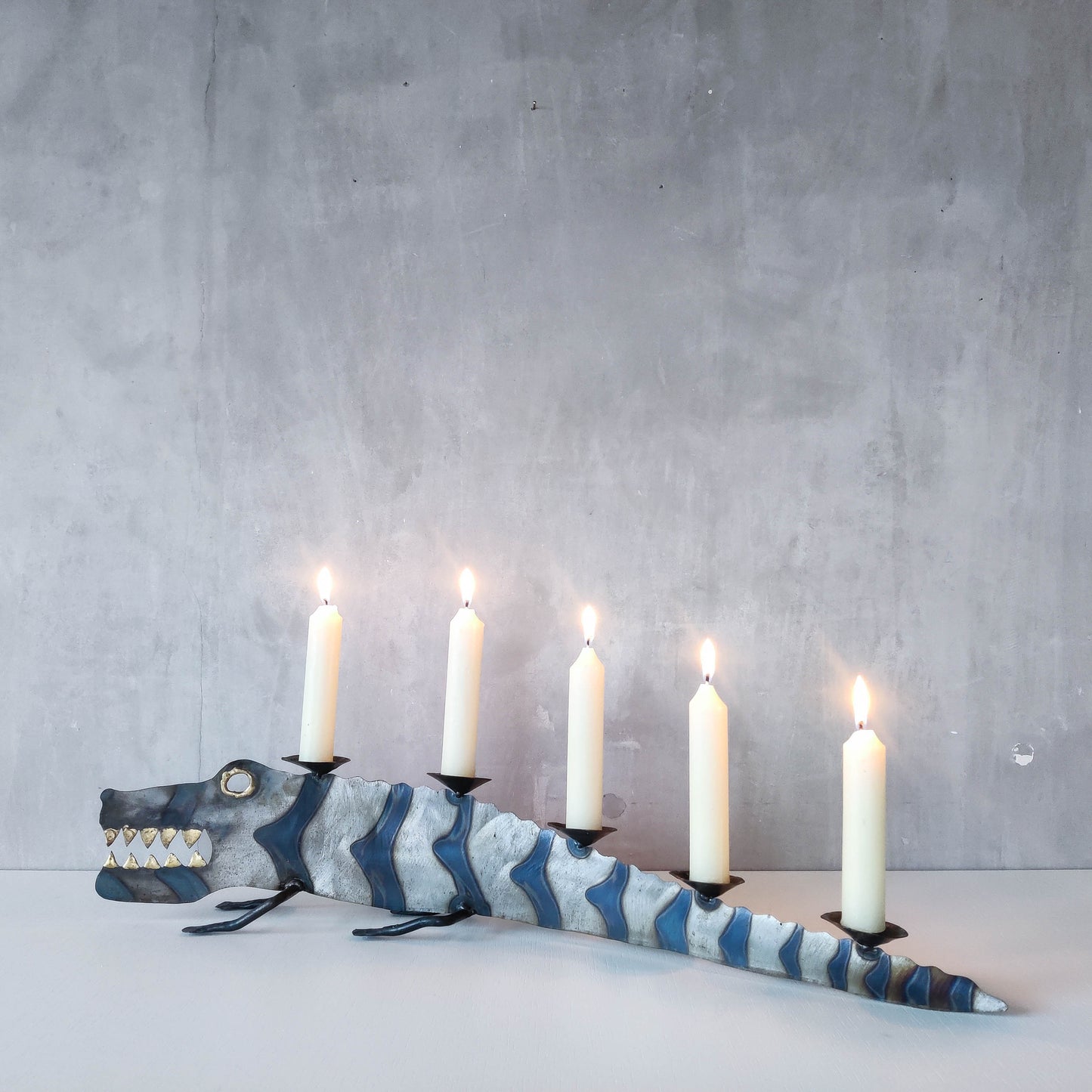 Metalwork torched steel large crocodile whimsical sculptural candelabra