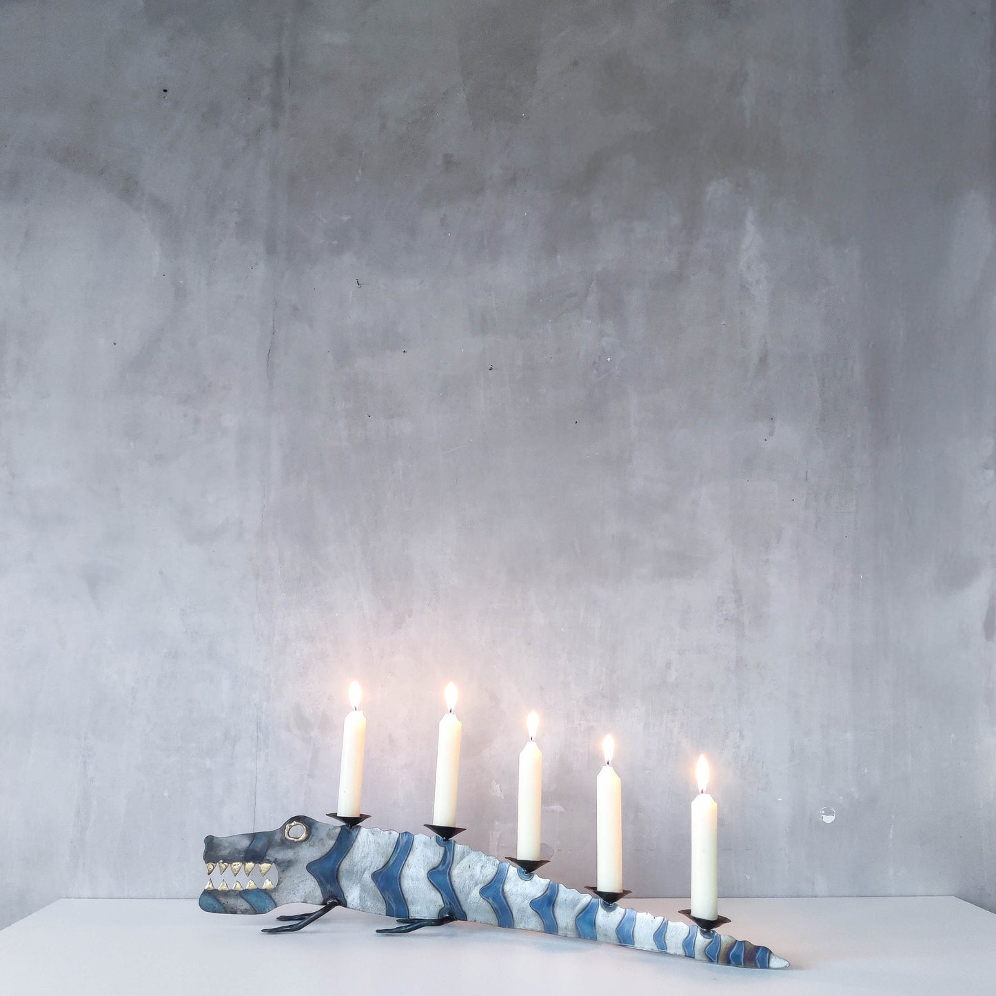 Metalwork torched steel large crocodile whimsical sculptural candelabra