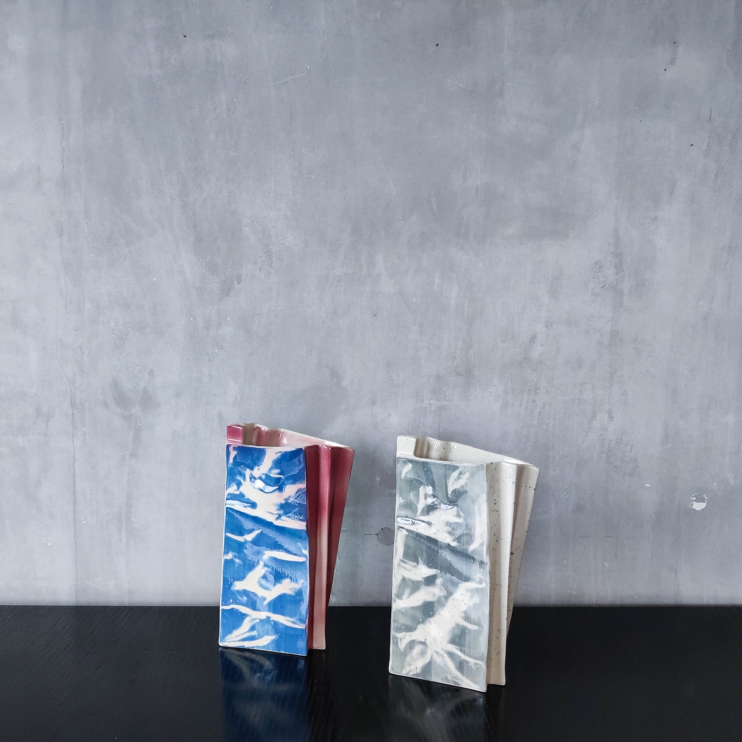 Carol McNicoll for Next Interiors 1985 slip cast pleated vase abstract form