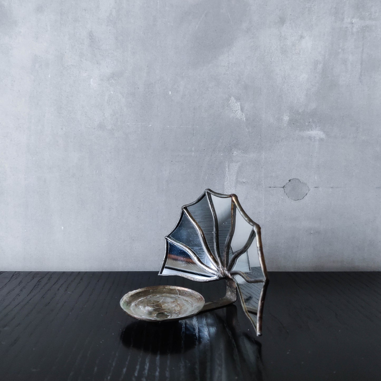 Vintage handmade leaded Art Deco fan mirror candle holder wall sconce Hoskin