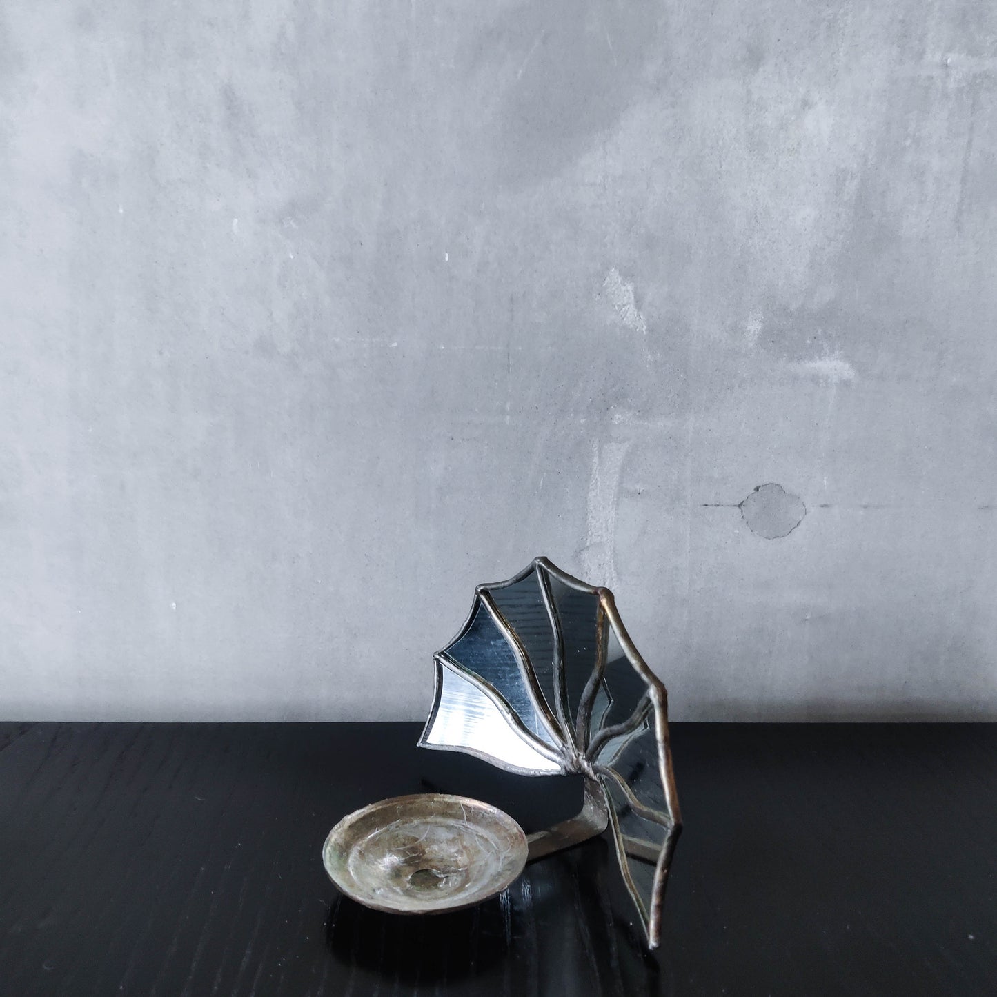 Vintage handmade leaded Art Deco fan mirror candle holder wall sconce Hoskin