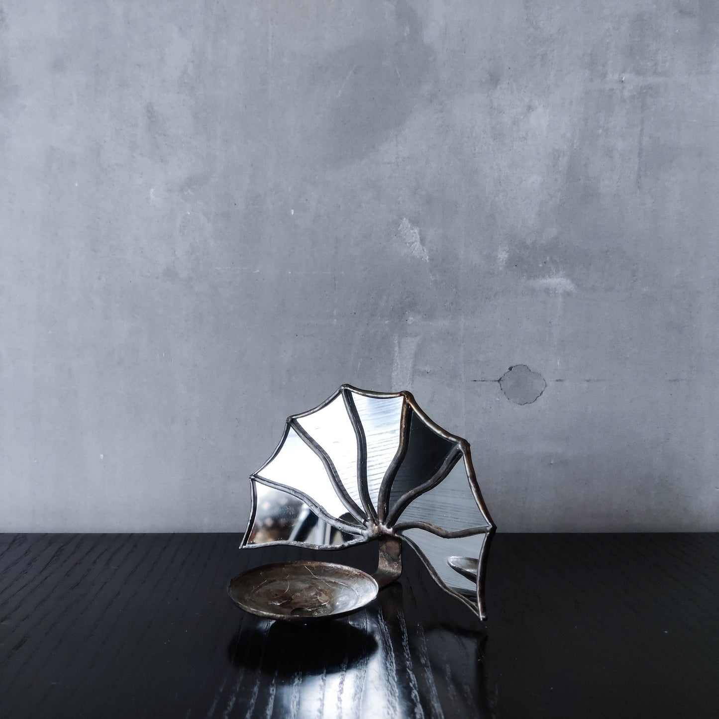 Vintage handmade leaded Art Deco fan mirror candle holder wall sconce Hoskin