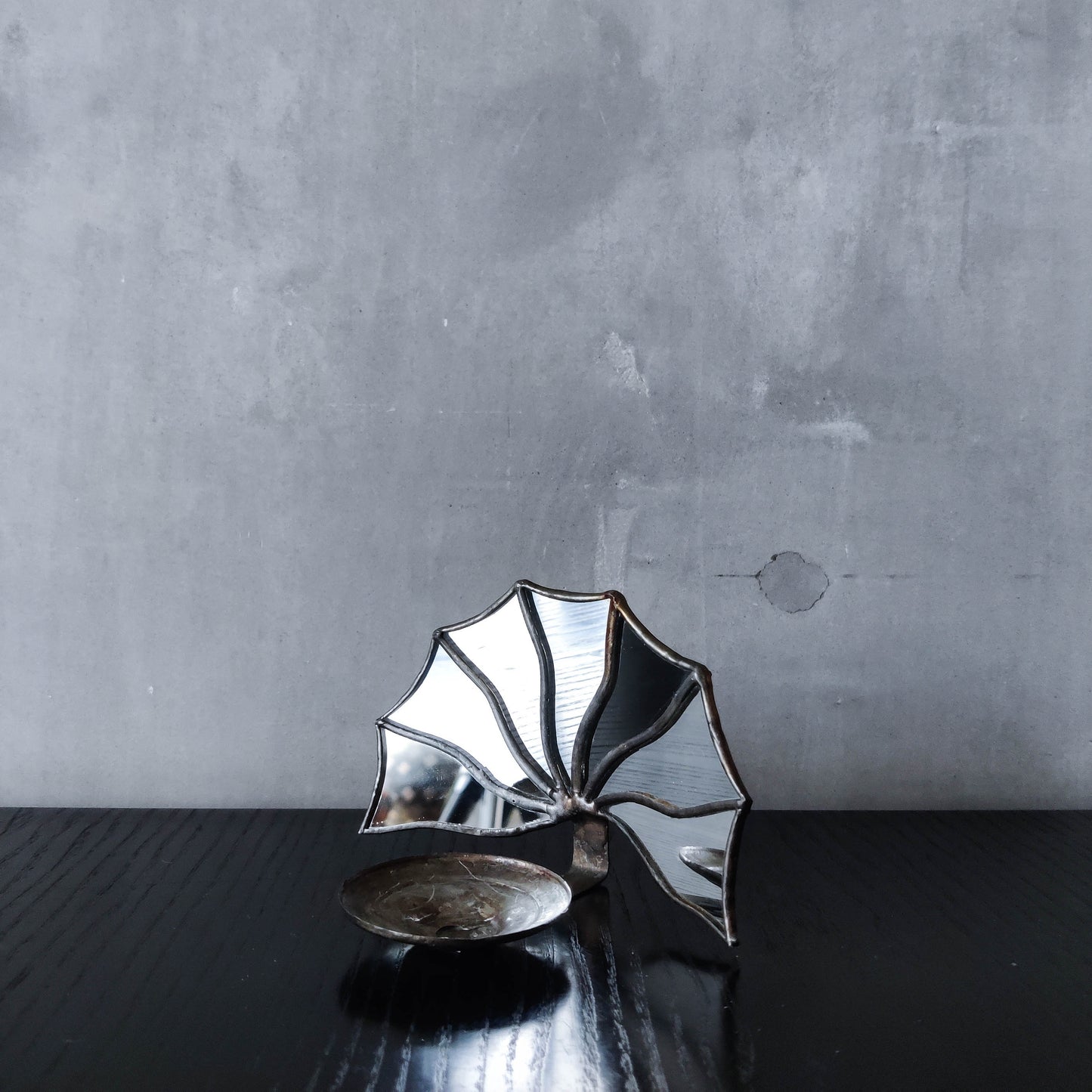 Vintage handmade leaded Art Deco fan mirror candle holder wall sconce Hoskin