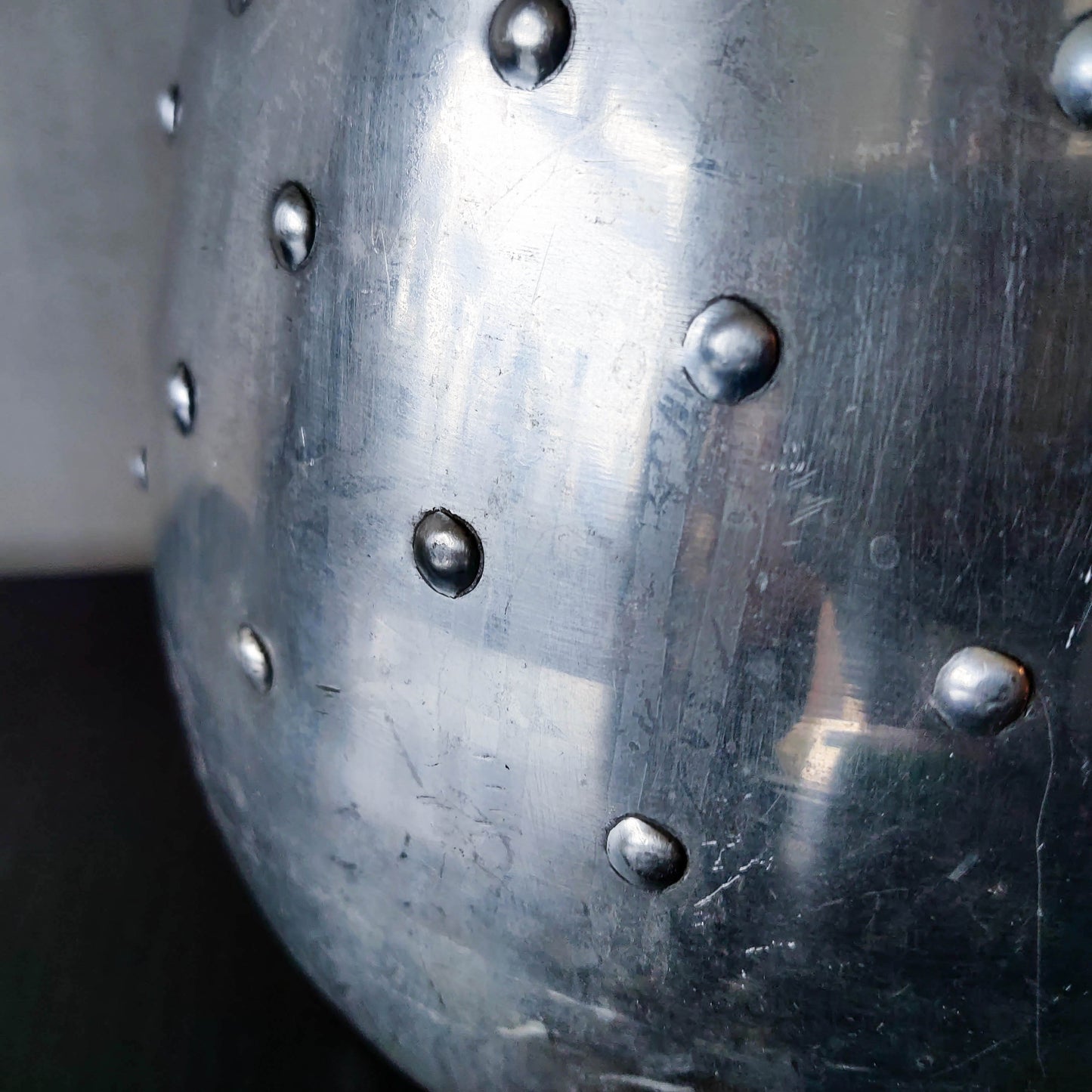 Large vintage 1990s silver pressed metal hobnail studded dimple vase Leon Fontier style