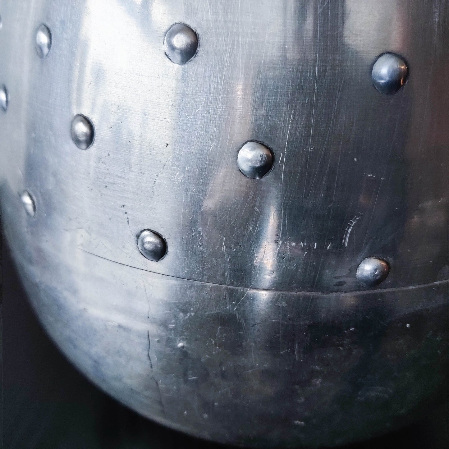 Large vintage 1990s silver pressed metal hobnail studded dimple vase Leon Fontier style