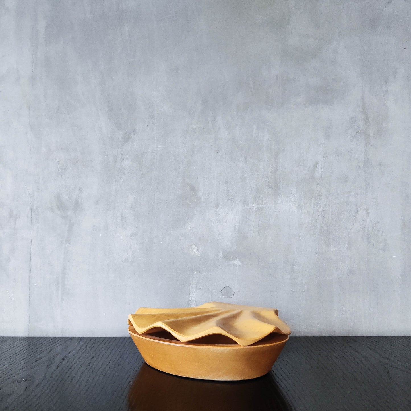 Sculptural hand carved beech wood scallop shell trinket box