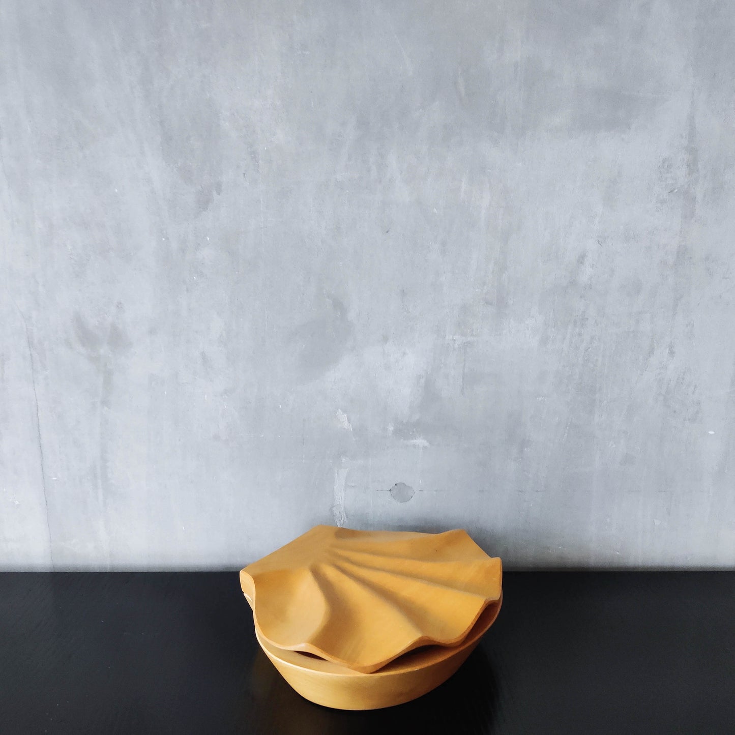 Sculptural hand carved beech wood scallop shell trinket box