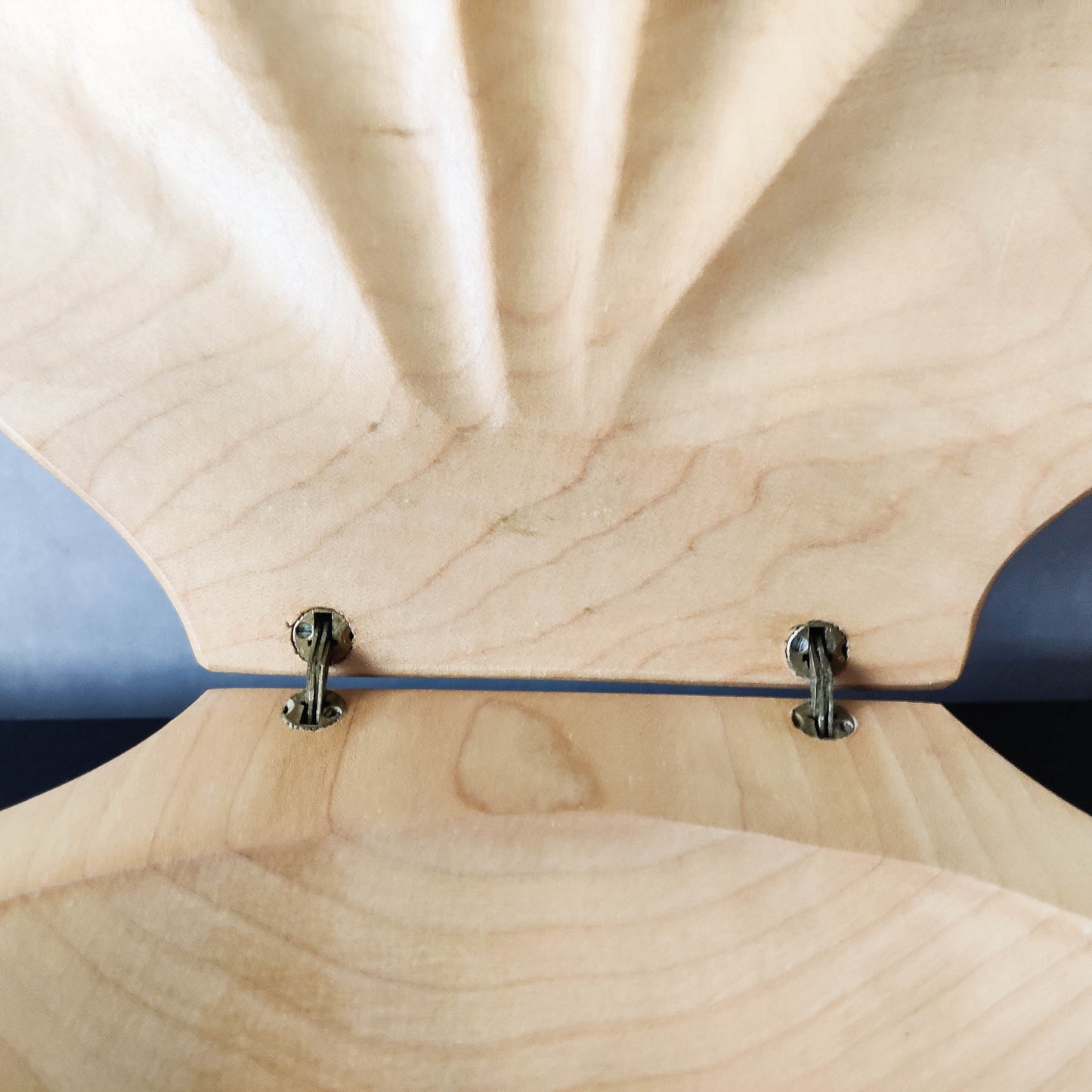 Sculptural hand carved beech wood scallop shell trinket box